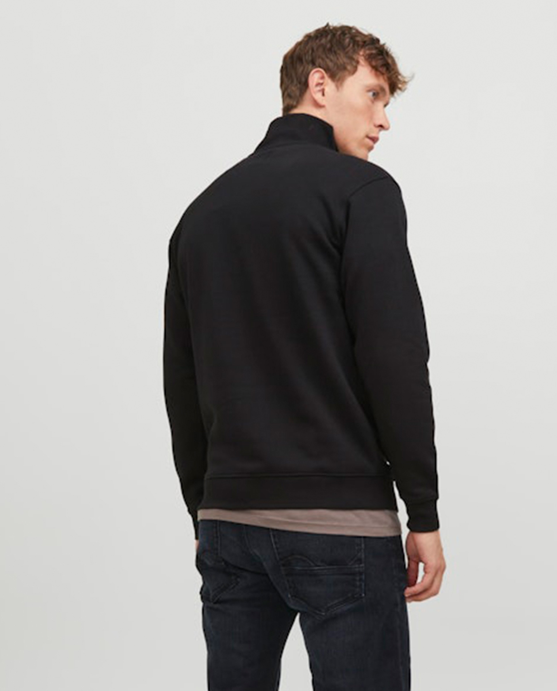 Sweatshirt com Gola Alta e Fecho de Correr Preto-2