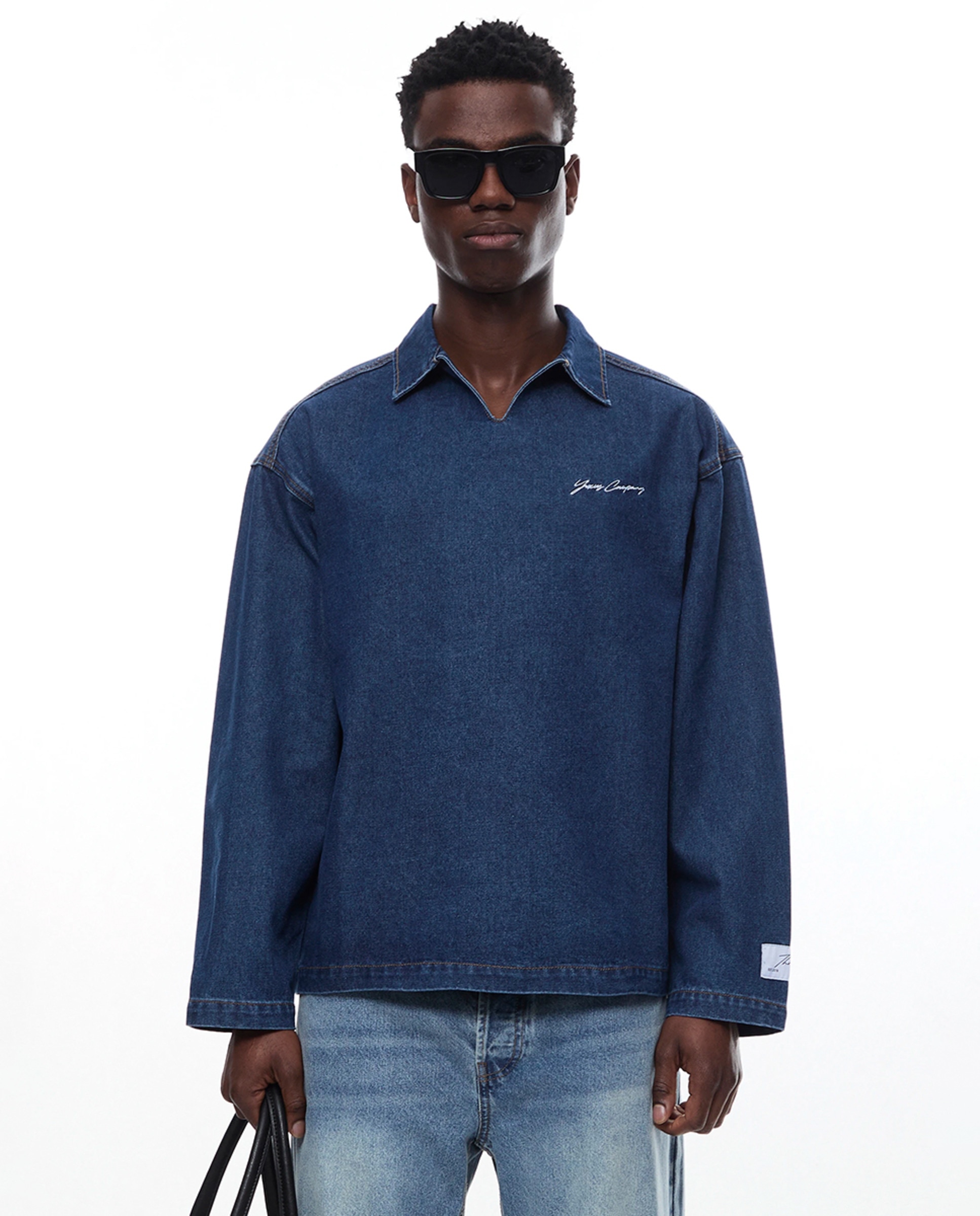 Polo de Ganga com Manga Comprida Azul-4