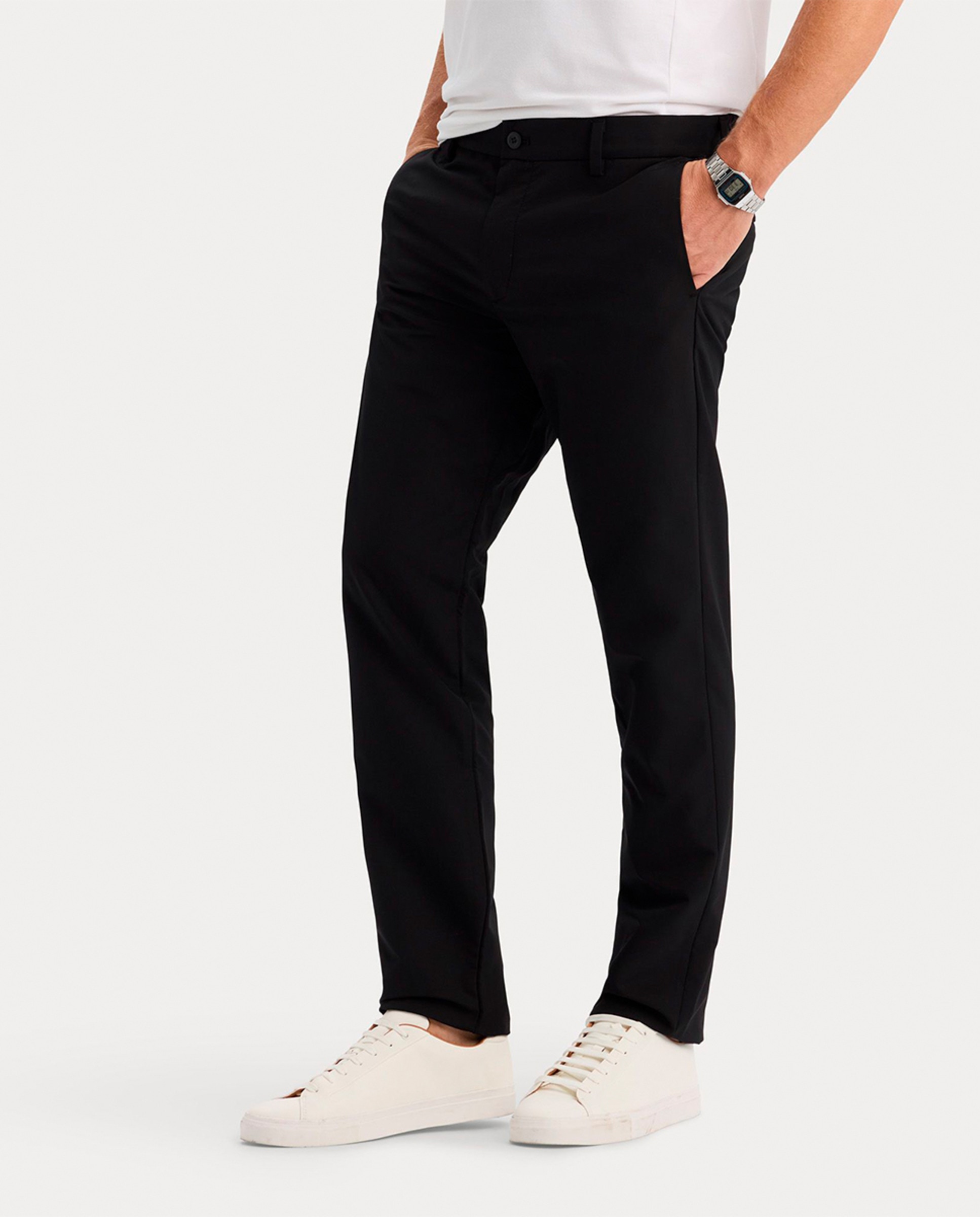 Calças Chino de Tecido Leve e Corte Slim Preto-3