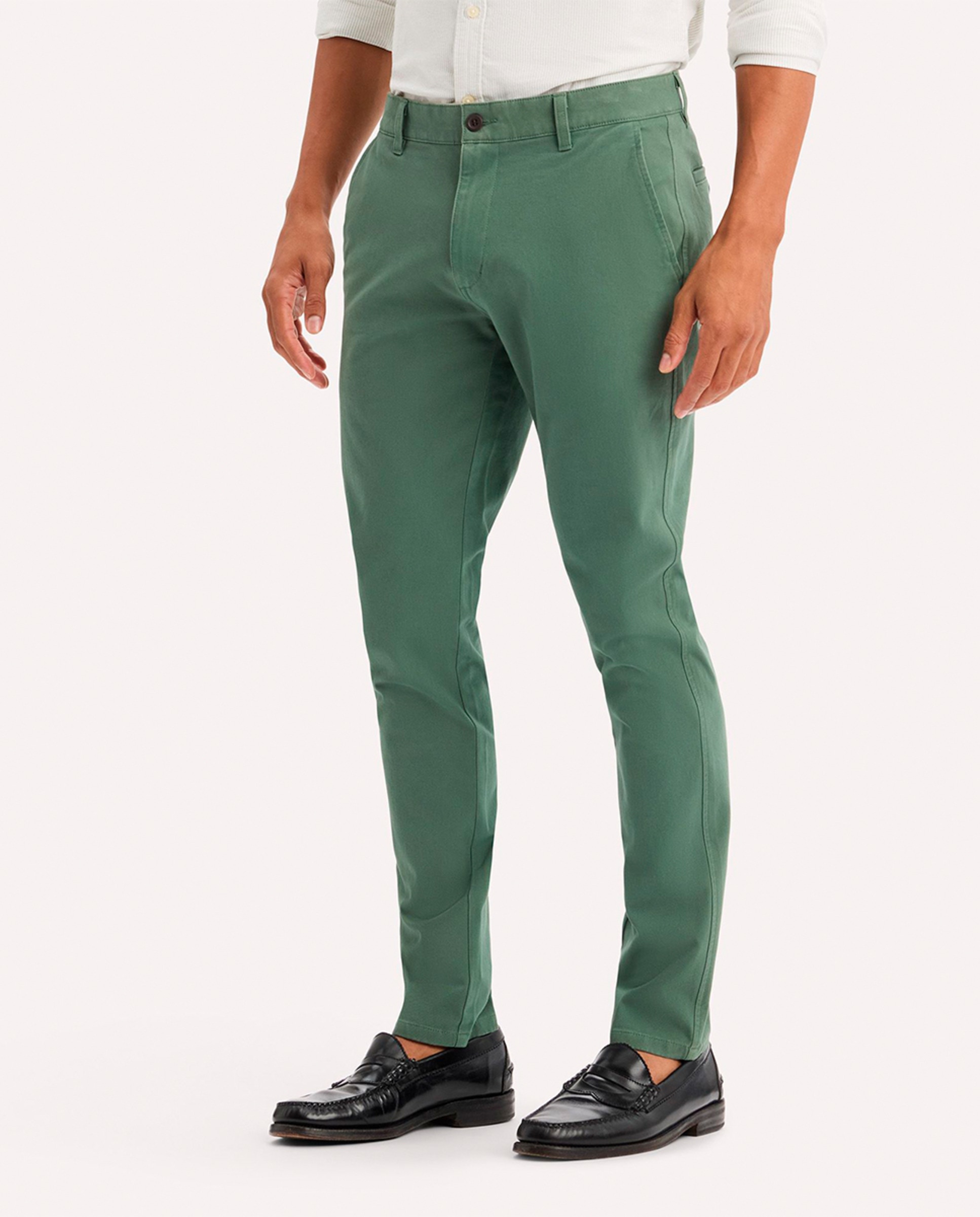 Calças Chino Casual de Corte Skinny Verde-5