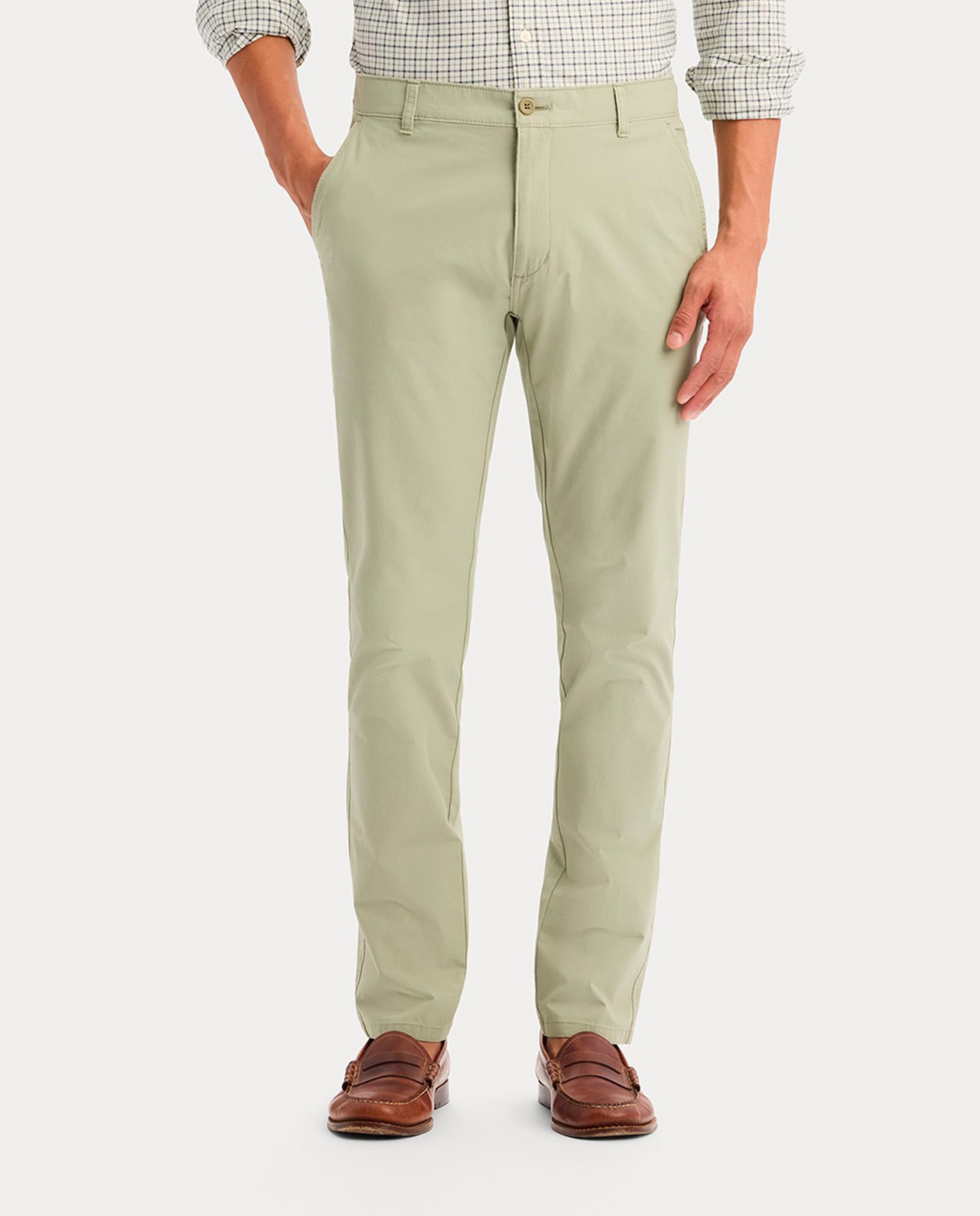 Calças Chino Casual de Corte Skinny Verde-claro-1
