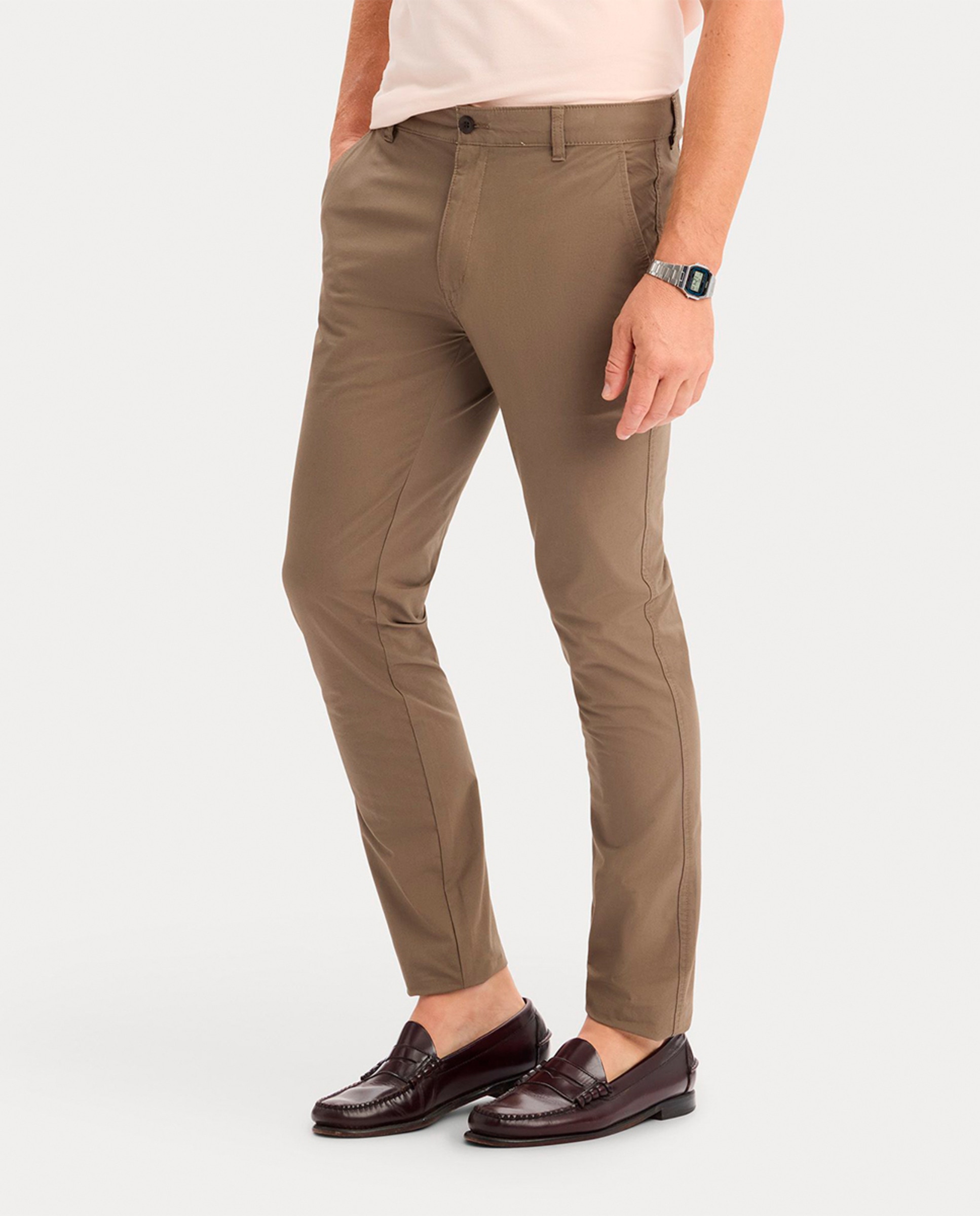 Calças Chino Casual de Corte Skinny Castanho-3