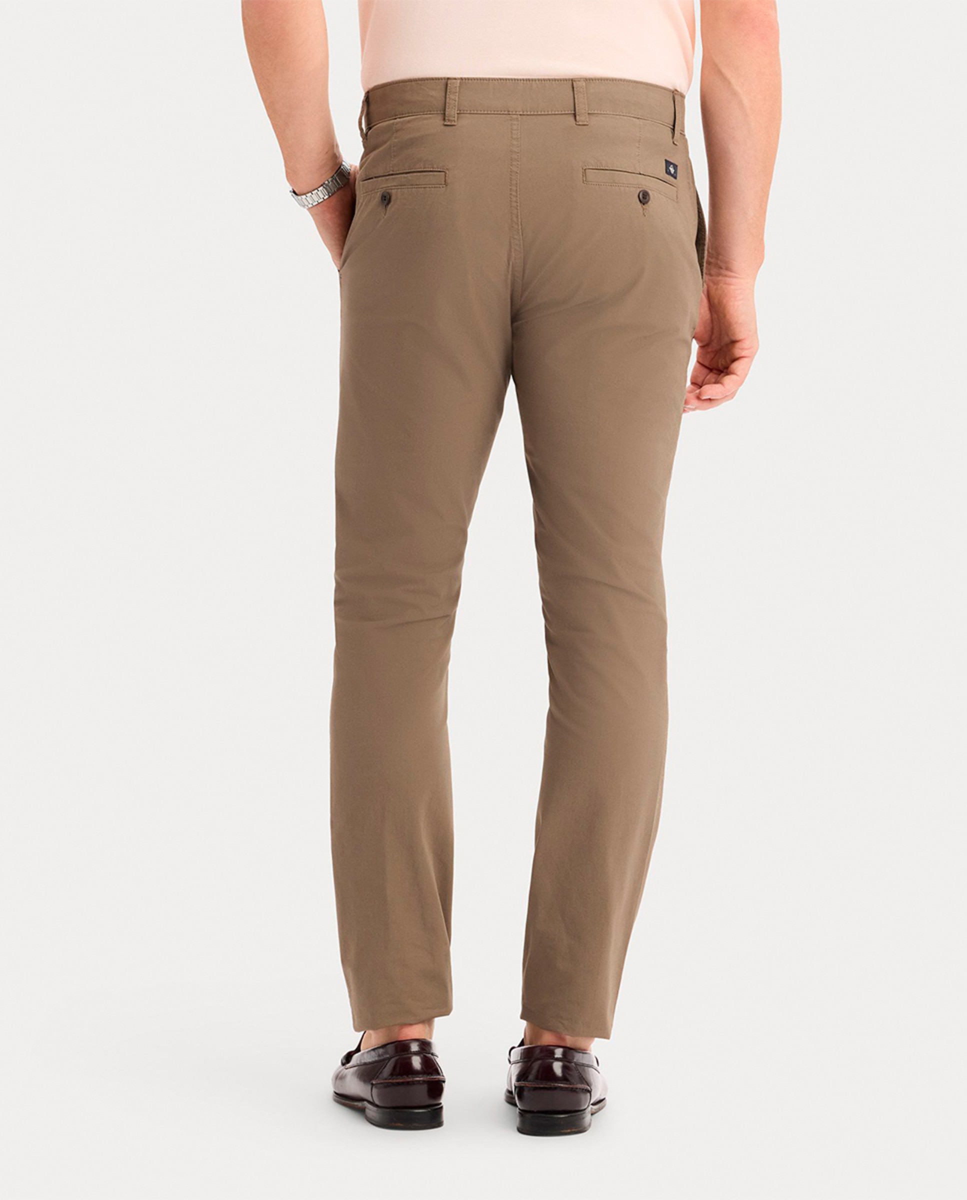 Calças Chino Casual de Corte Skinny Castanho-2
