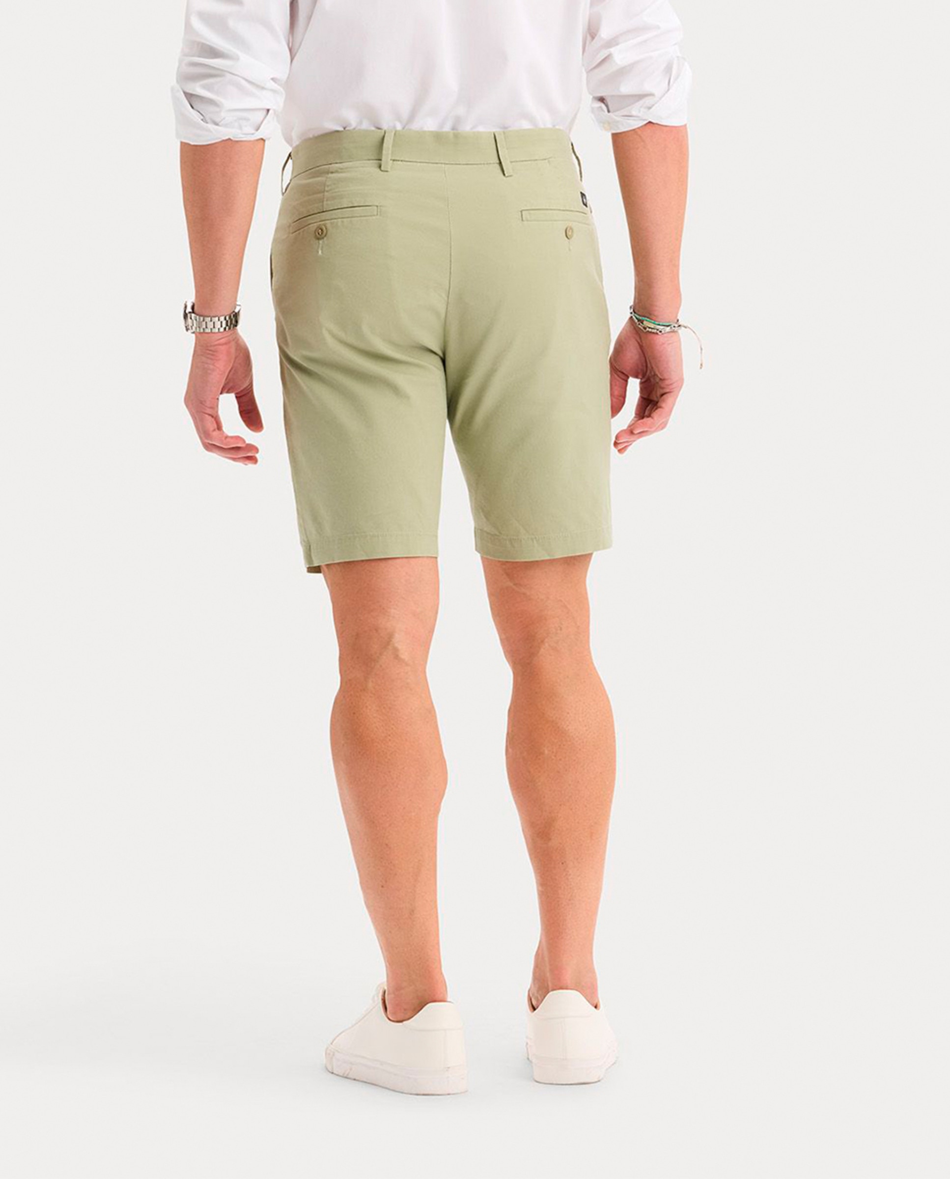 Calções Slim em Tecido Elástico Leve Verde-militar-3