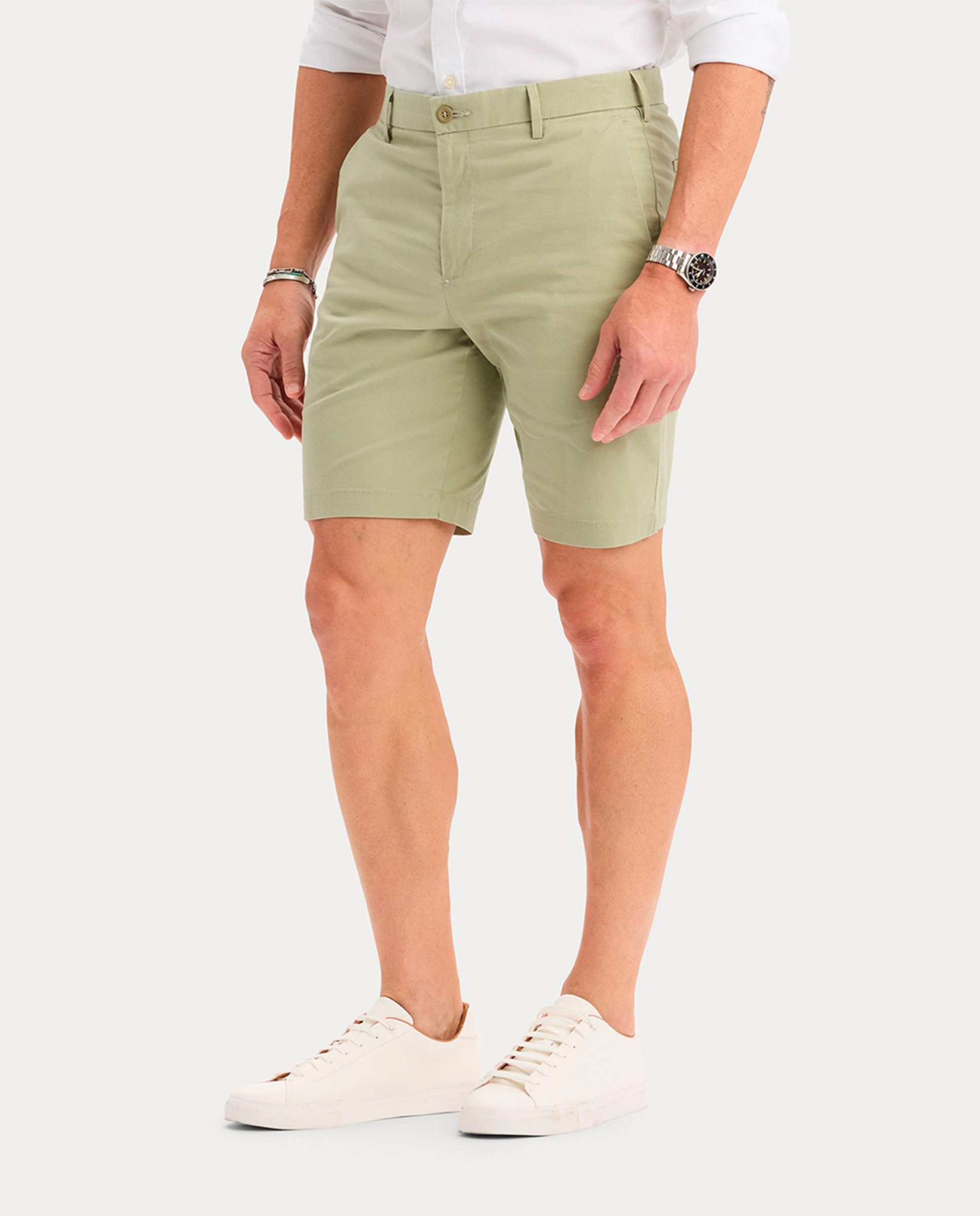 Calções Slim em Tecido Elástico Leve Verde-militar-2