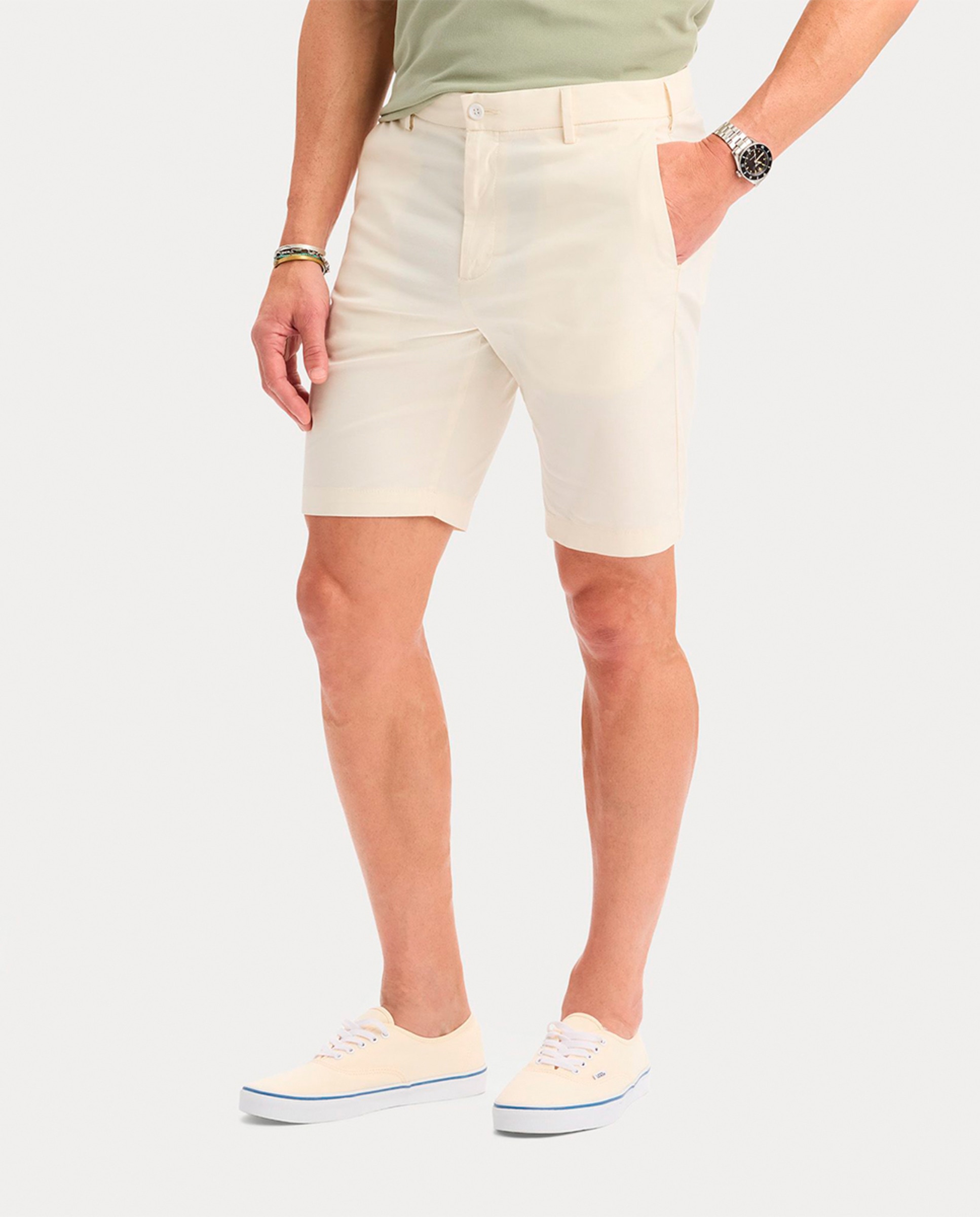 Calções Slim em Tecido Elástico Leve Creme-2