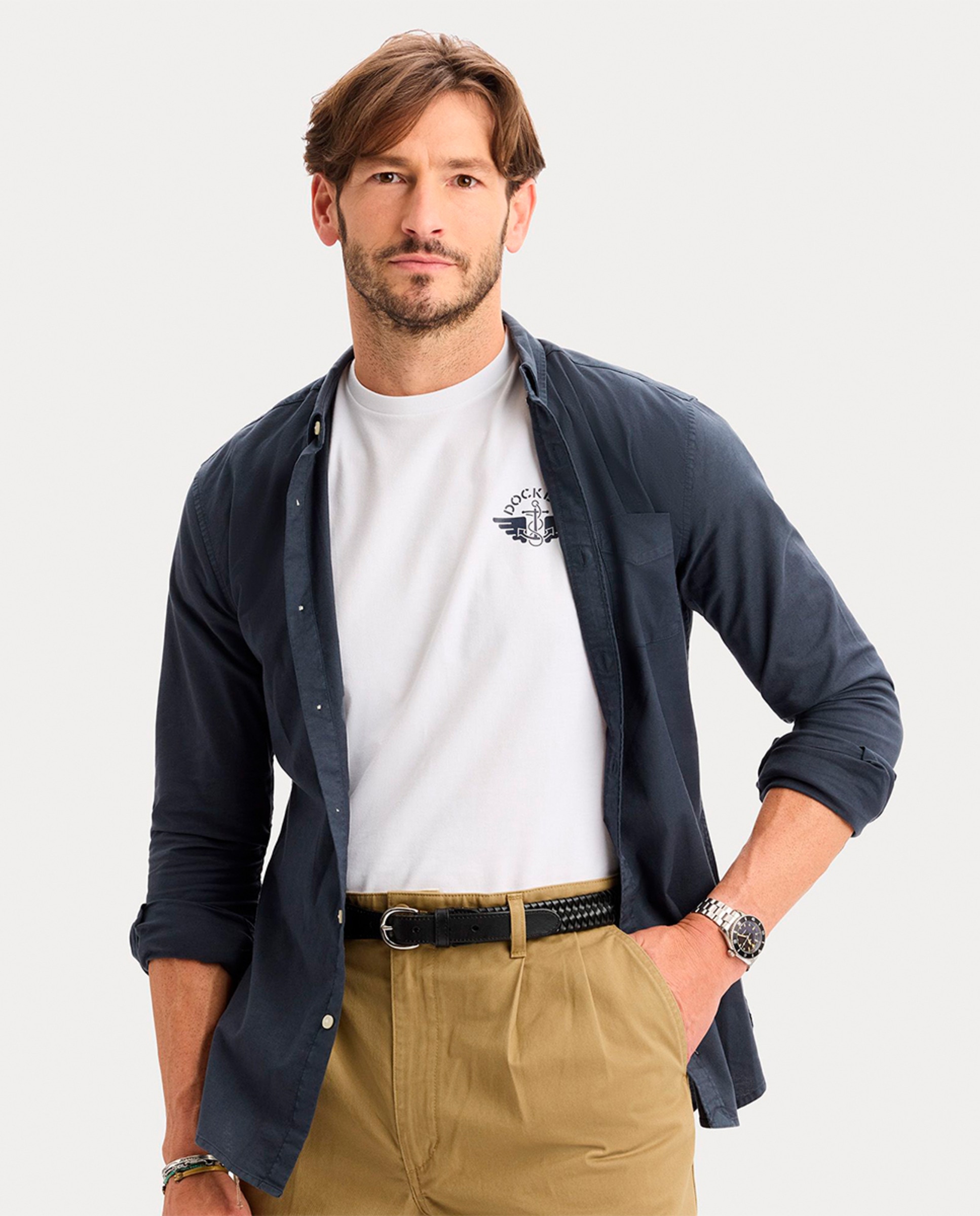 Camisa Oxford de Manga Comprida Azul-marinho-3