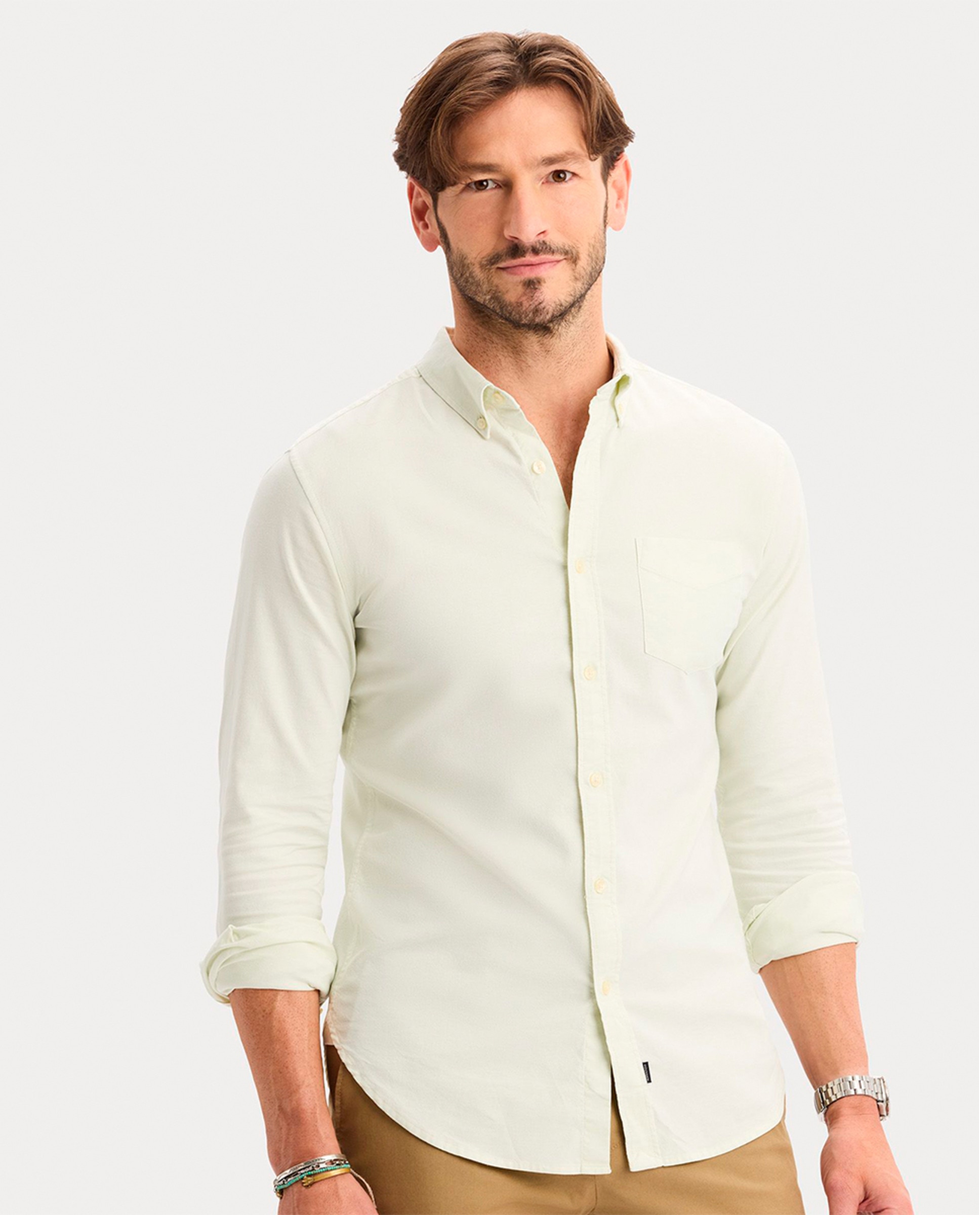 Camisa Oxford de Manga Comprida Verde-claro-3