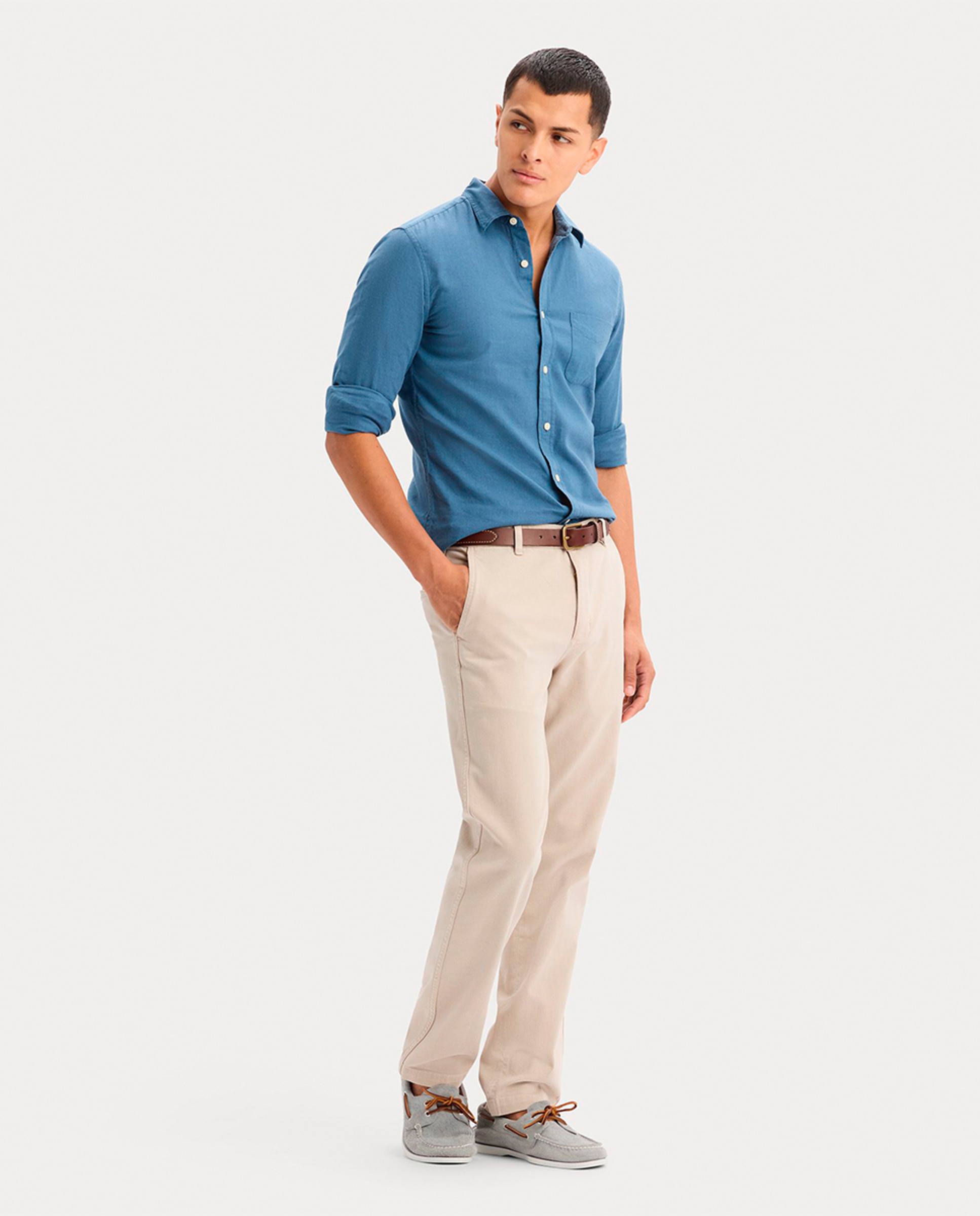 Camisa com Manga Comprida em Tecido Leve Azul-4
