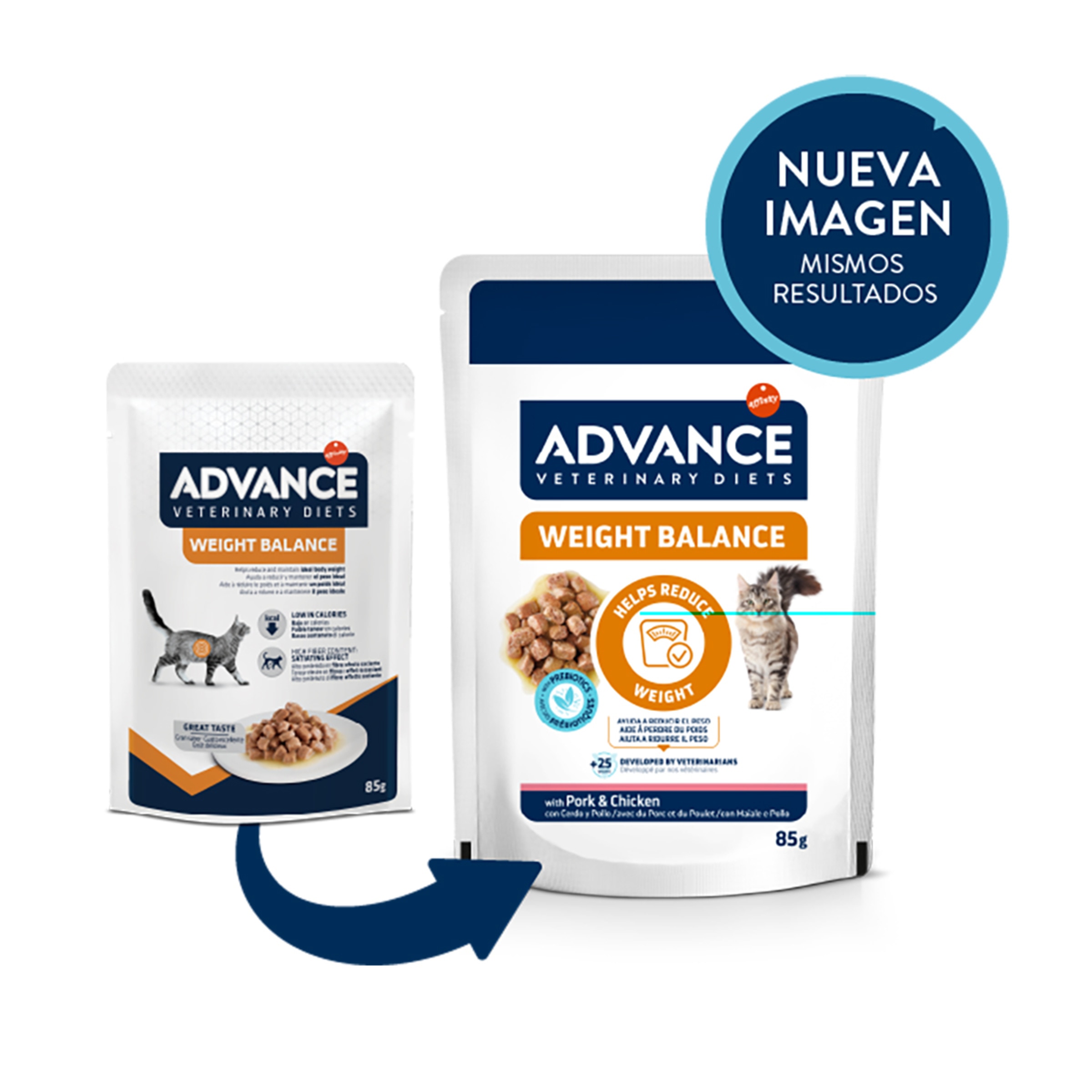 Comida húmeda para gatos adultos Advance Weight Balance Dietas Veterinarias cerdo y pollo 85 g 2