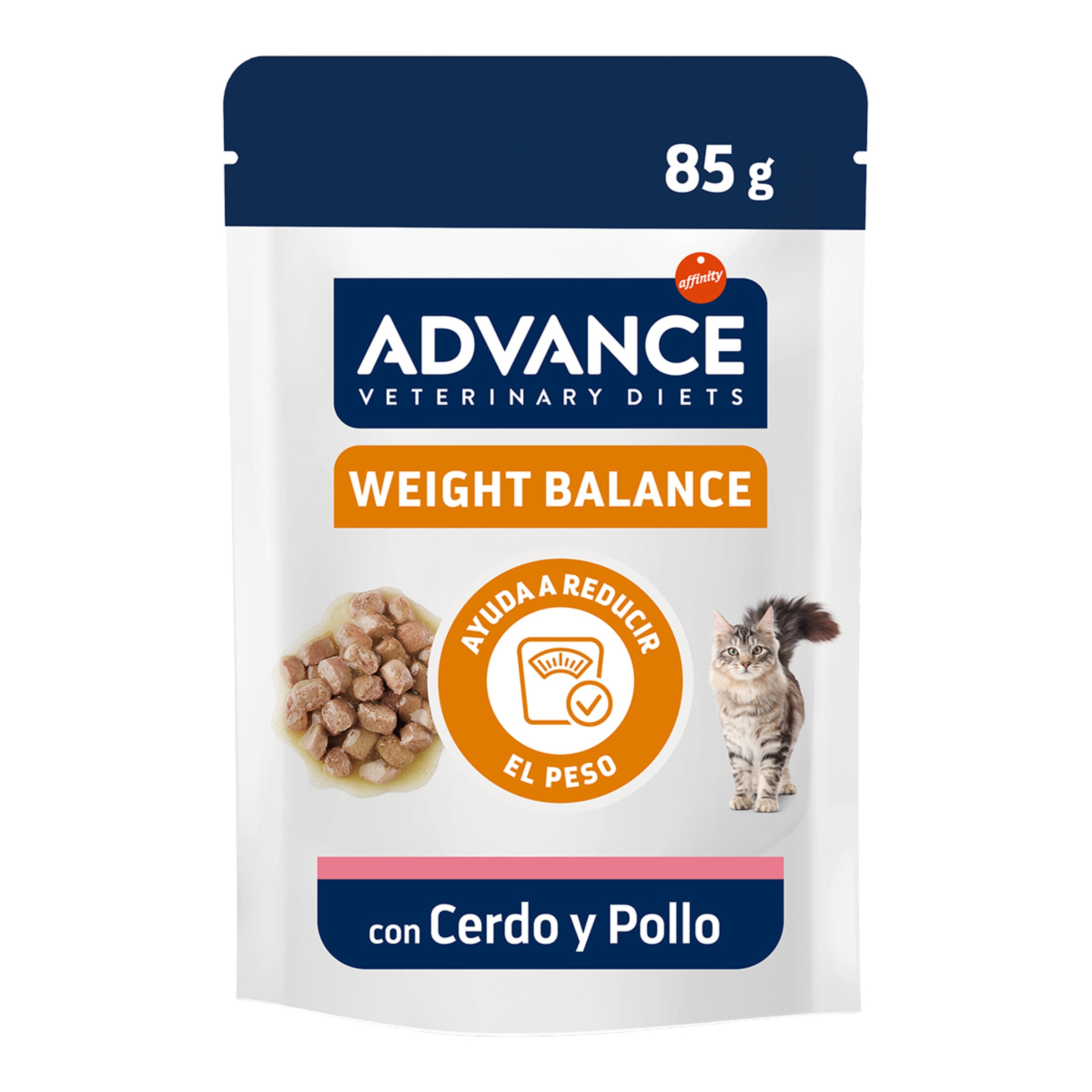 Comida húmeda para gatos adultos Advance Weight Balance Dietas Veterinarias cerdo y pollo 85 g 1