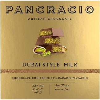 chocolate con leche 42% cacao y pistacho estilo Dubai sin gluten tableta 80 g - Pancracio