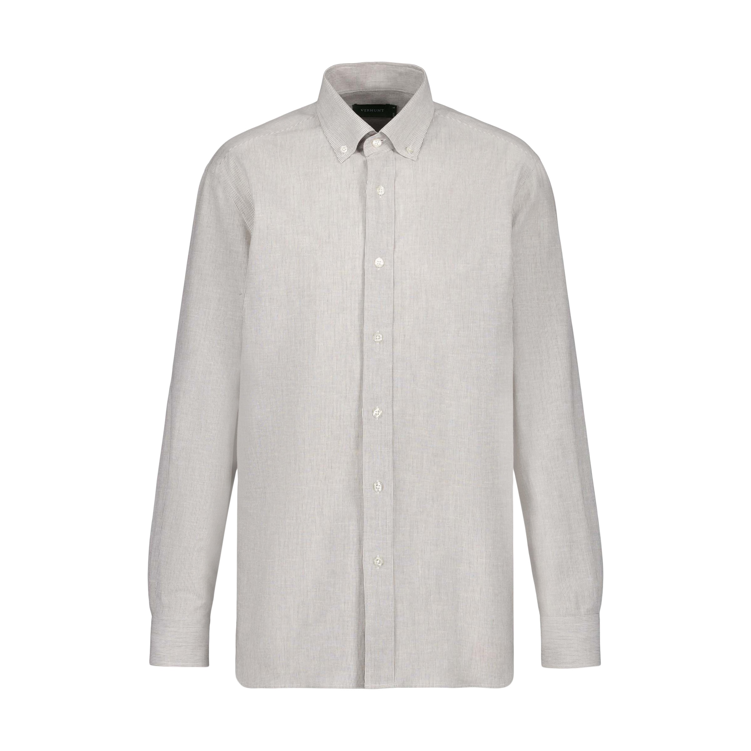 Camisa de Linho às Riscas de Homem Bege-5