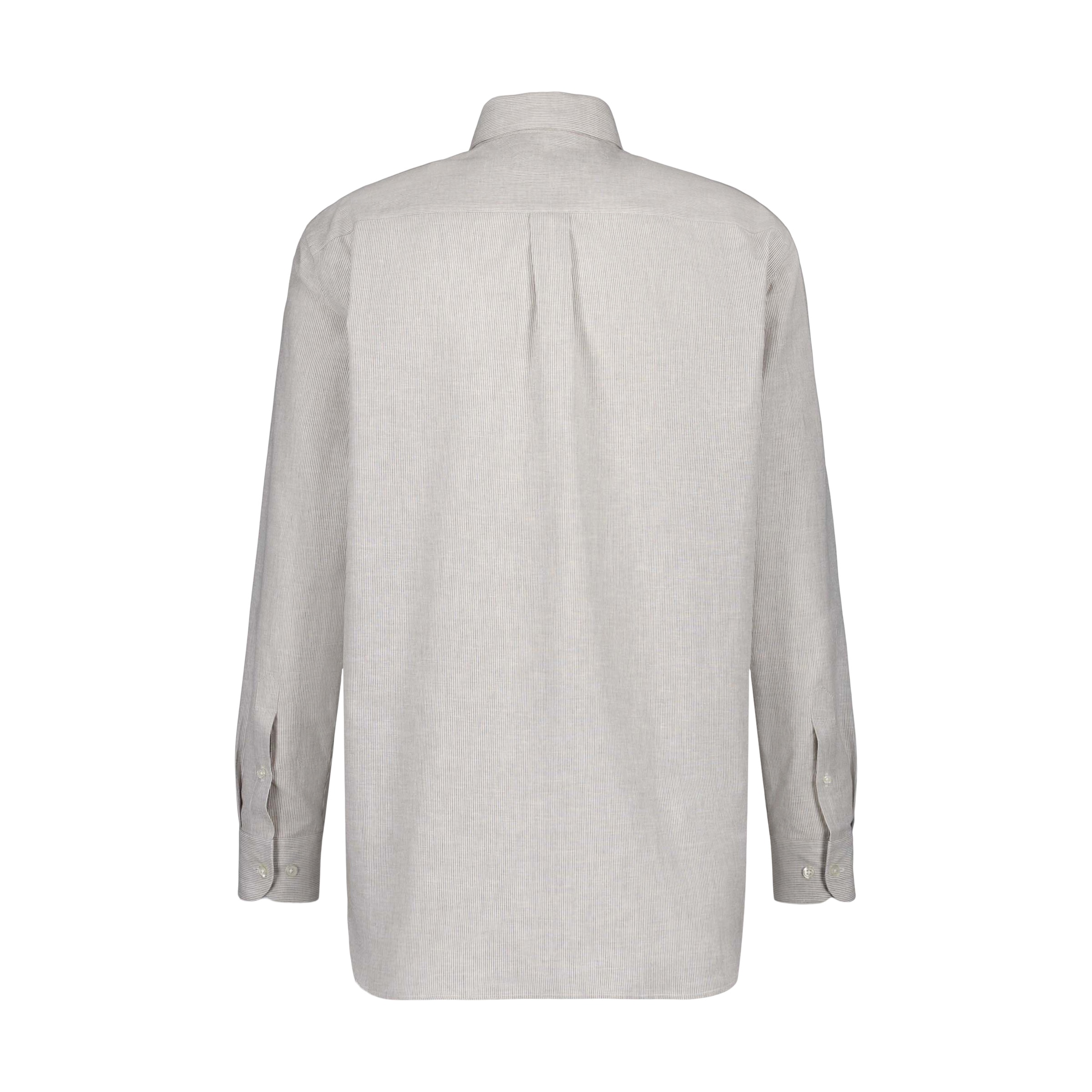 Camisa de Linho às Riscas de Homem Bege-6