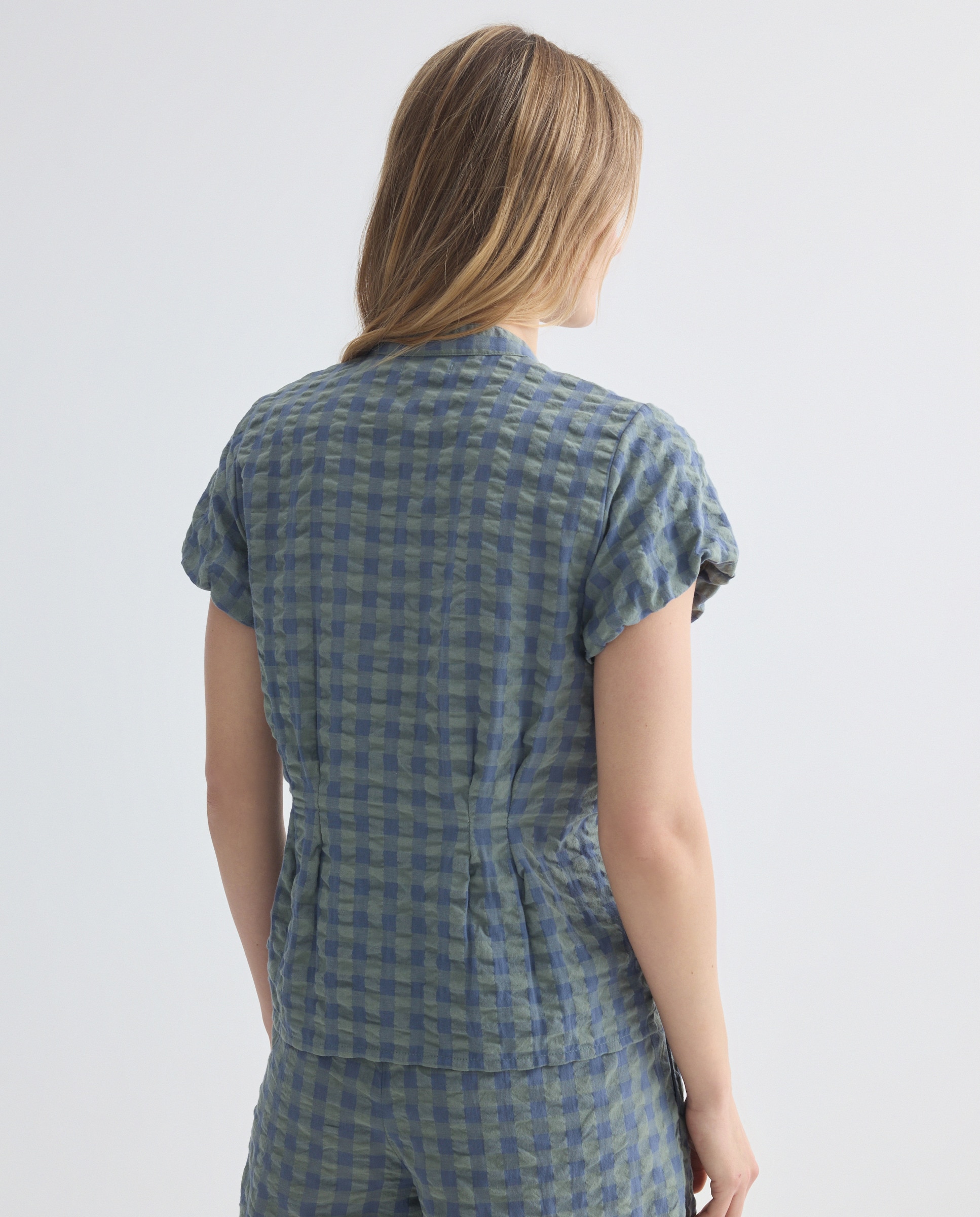Blusa de mujer de cuadros total look Azul-3