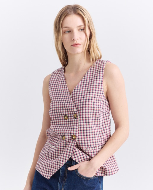Imagen 0 de Chaleco de mujer de cuadros cruzado total look