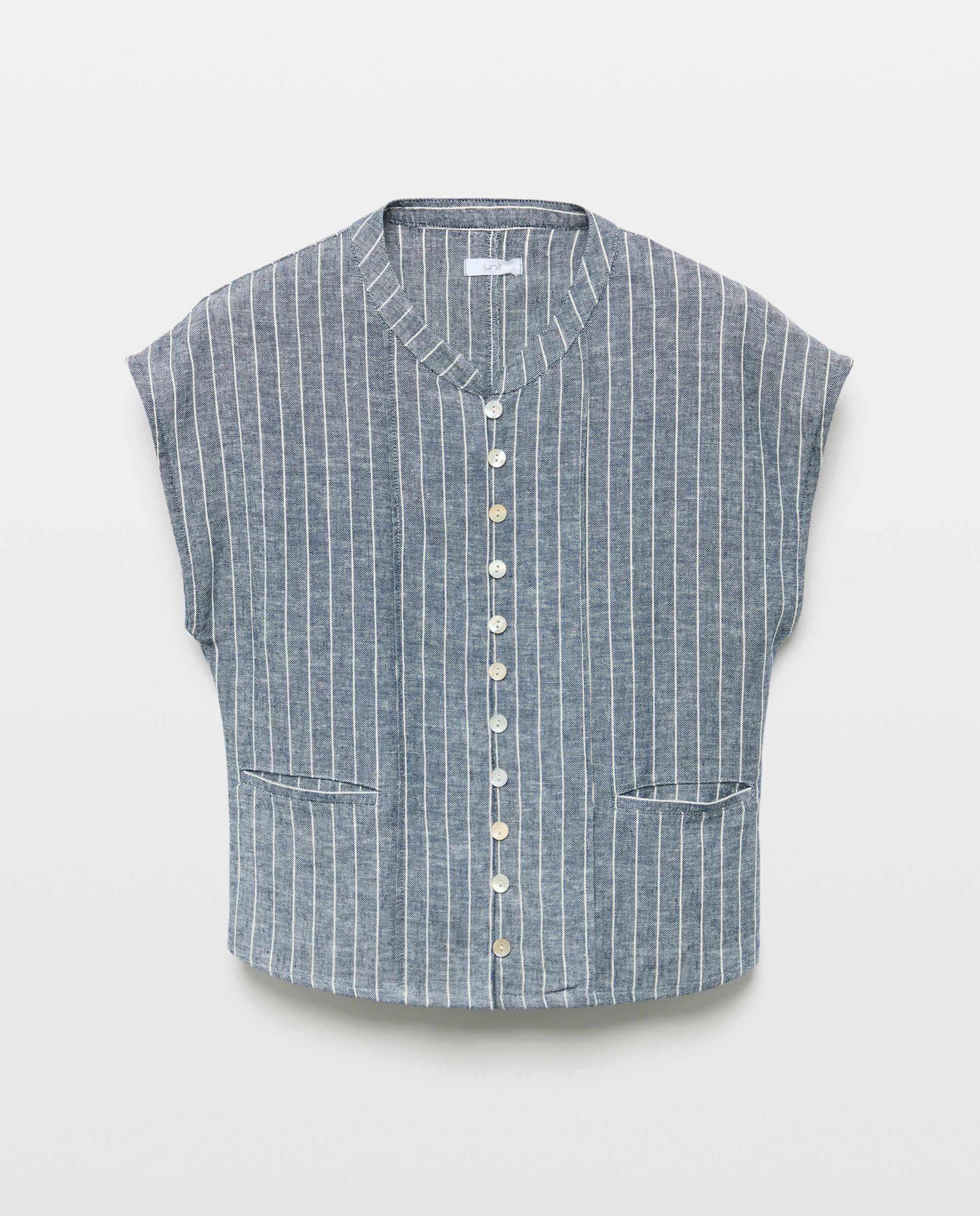 Chaleco de mujer de rayas con lino total look Azul-4