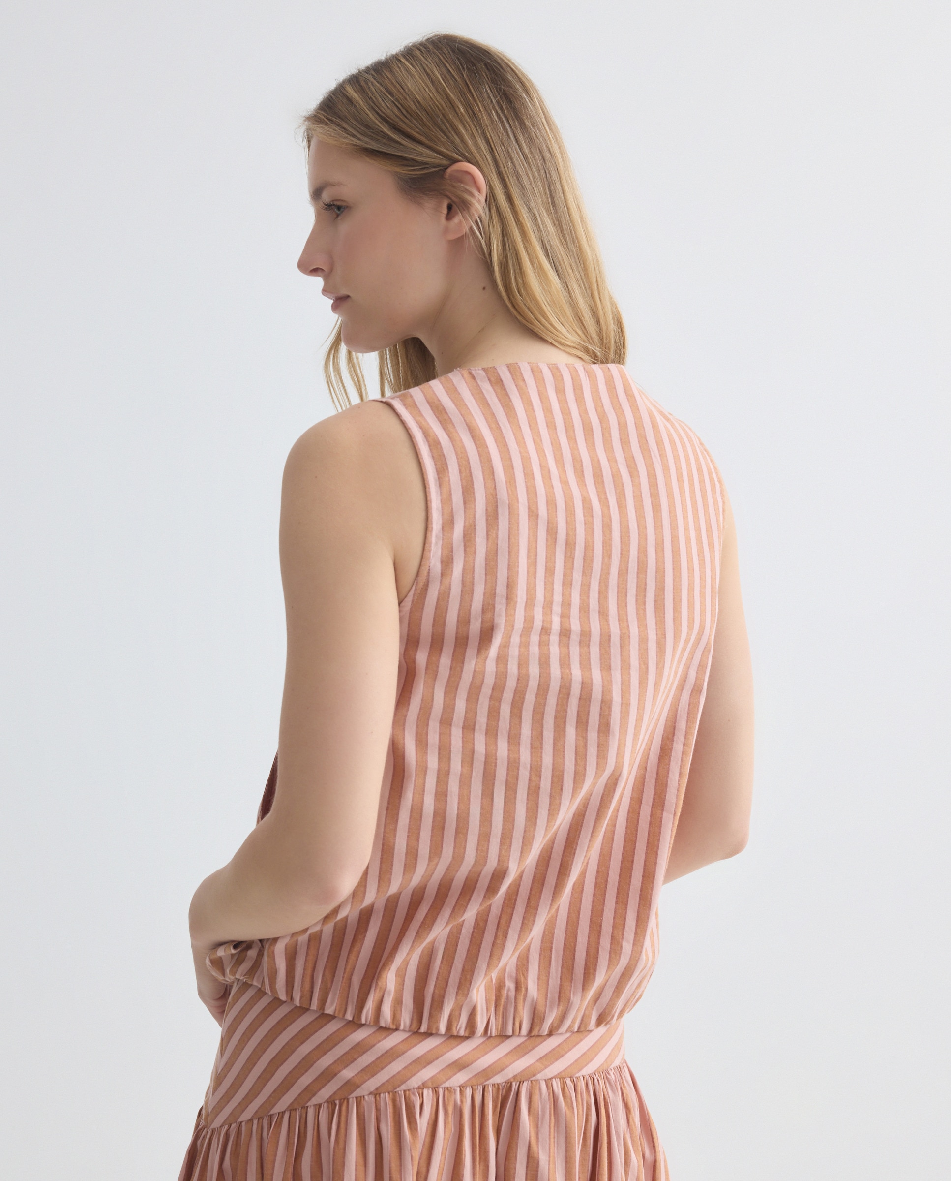 Blusa de mujer de rayas total look Blanco-3