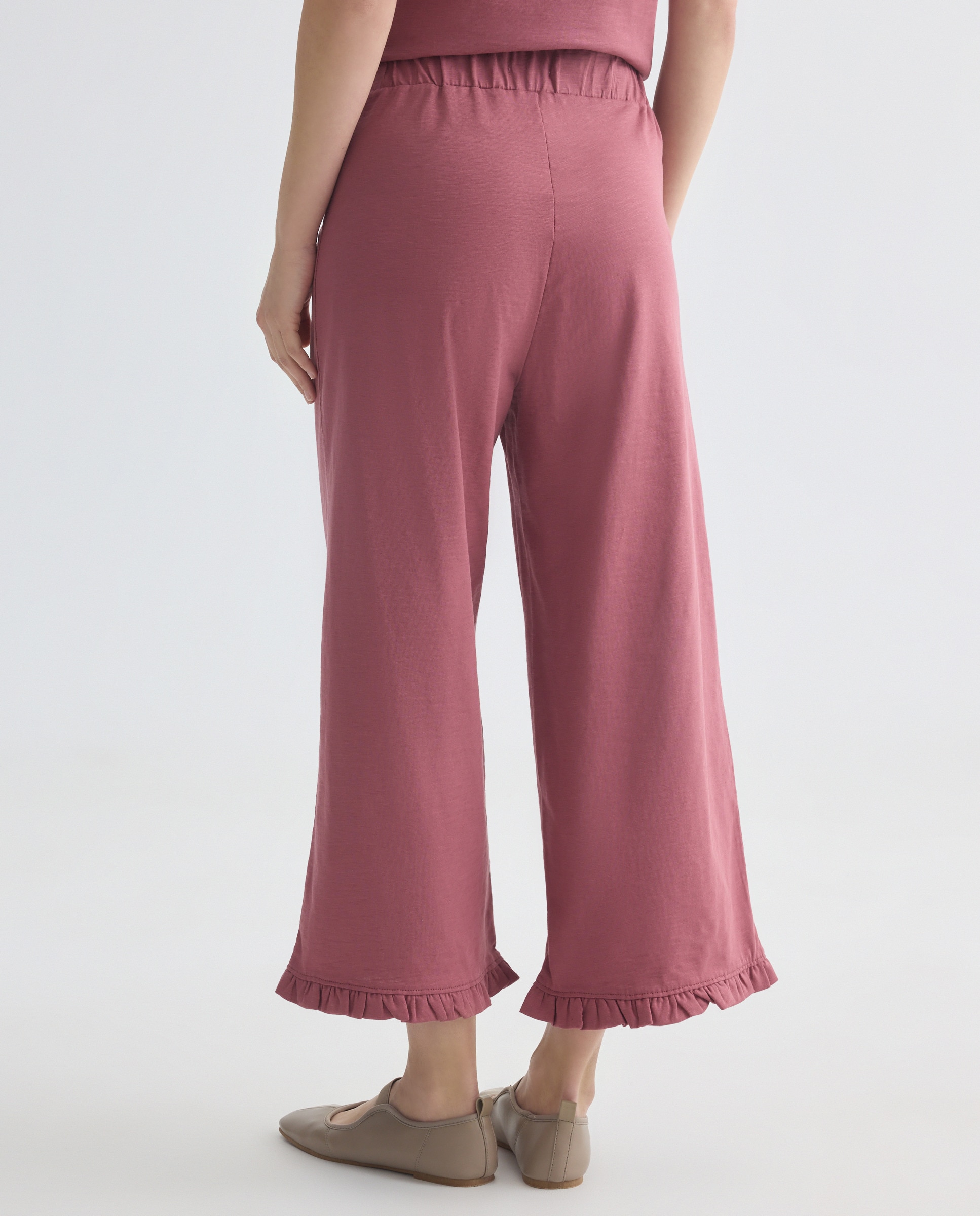 Pantalón ancho mujer con volantes en el bajo 230 Rosa oscuro-3