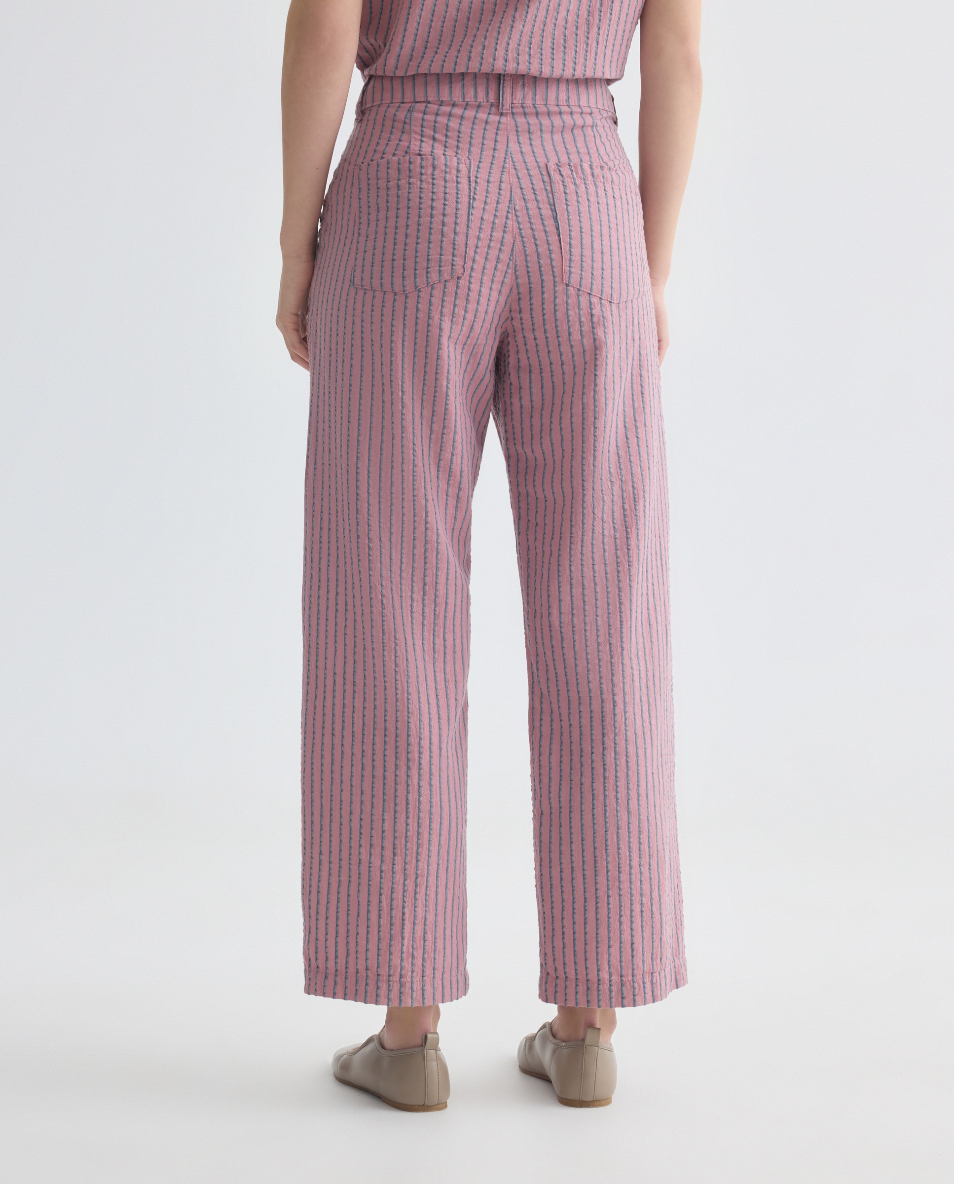 Pantalón de mujer de rayas total look Rosa-3