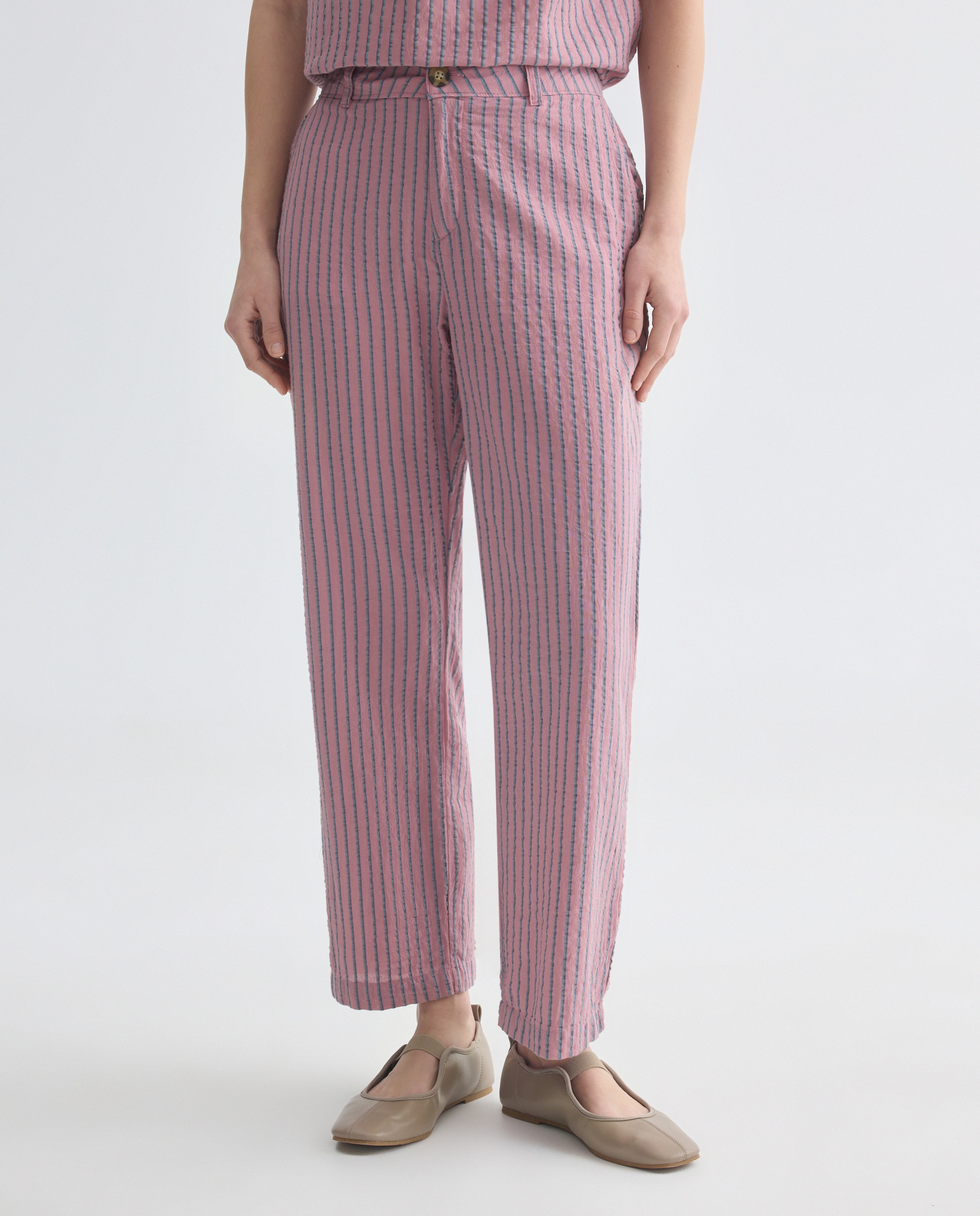 Pantalón de mujer de rayas total look Rosa-2