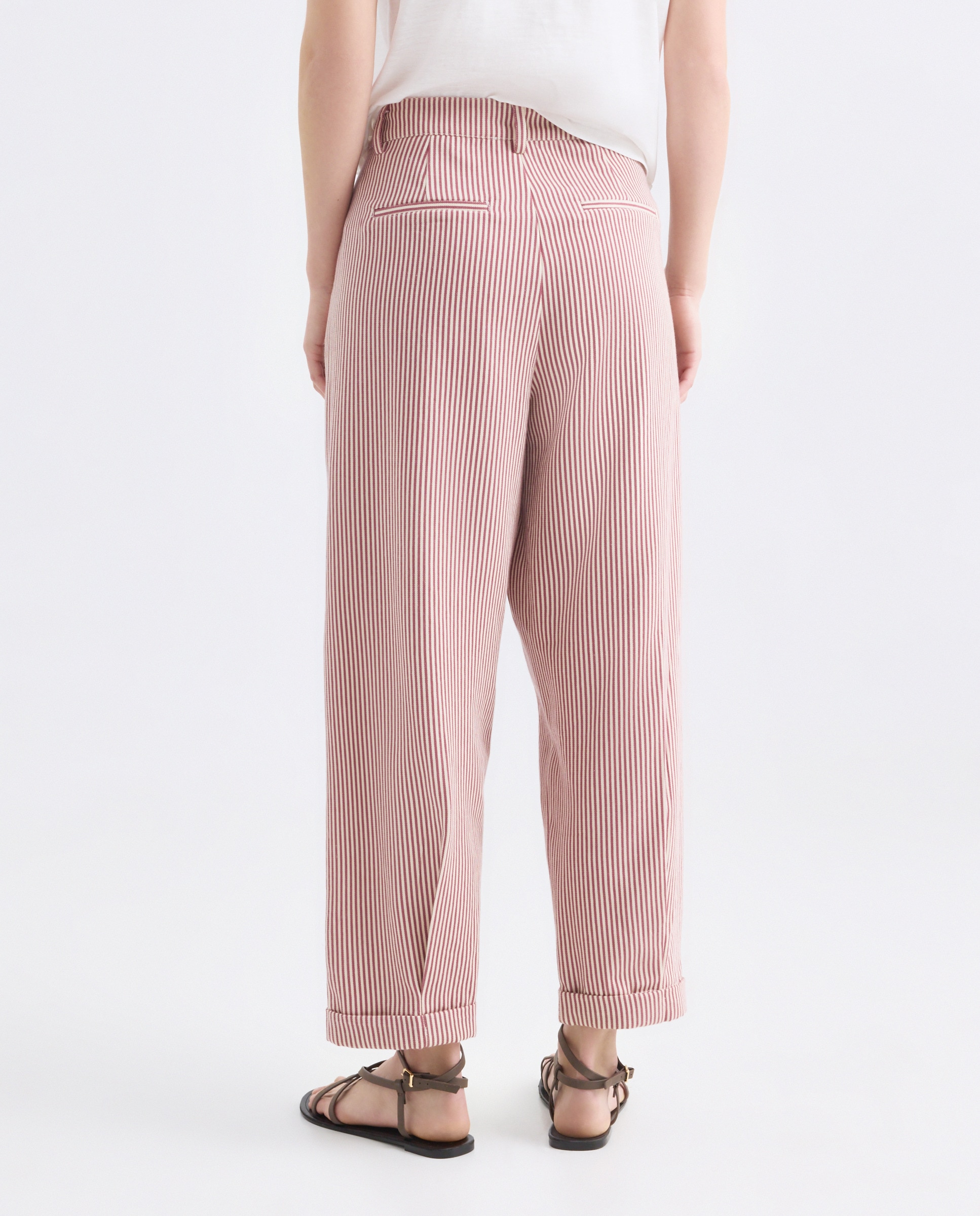 Pantalón de mujer pinzas de rayas Rojo-3