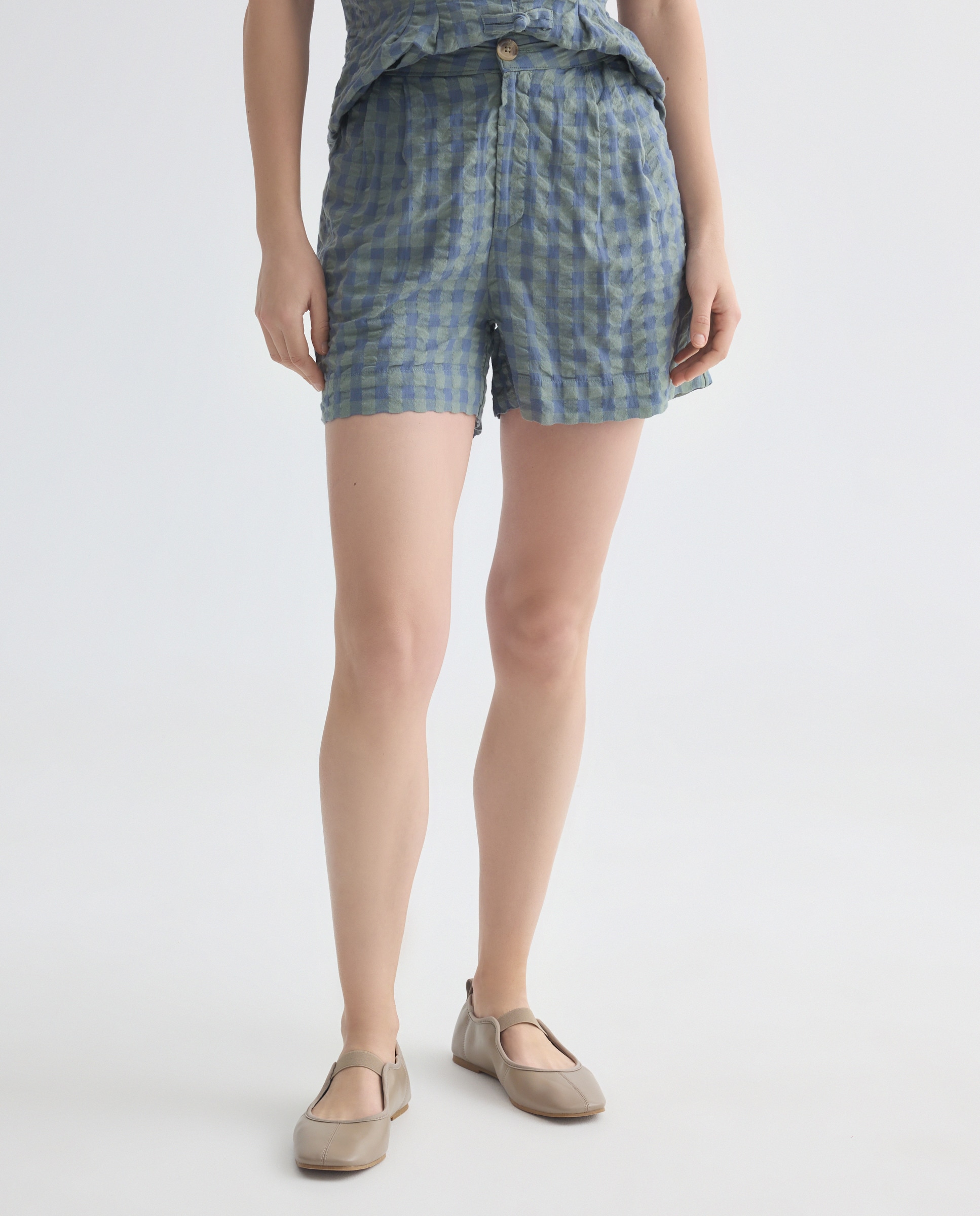 Short de mujer balloon de cuadros total look Azul-2