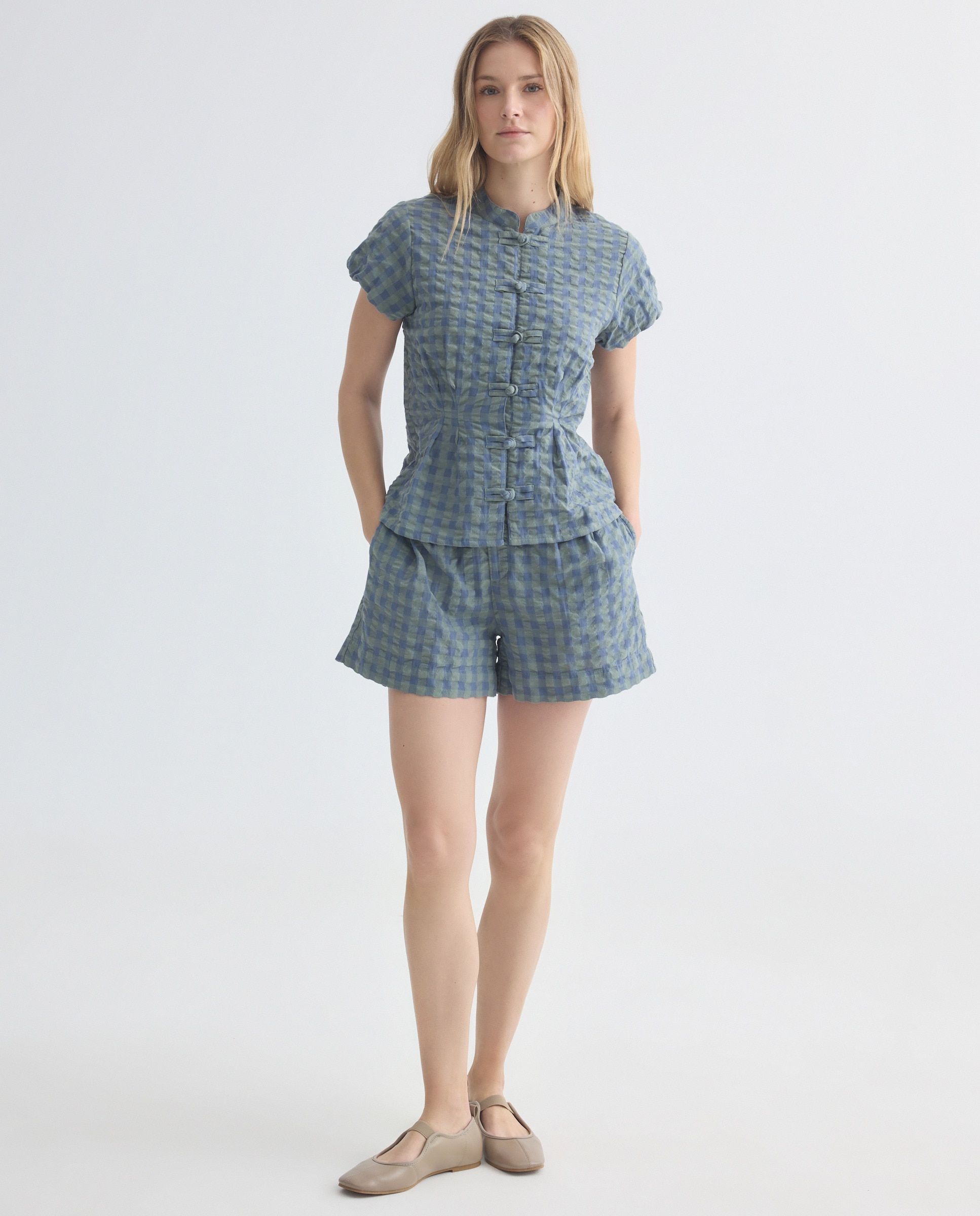 Imagen 0 de Short de mujer balloon de cuadros total look