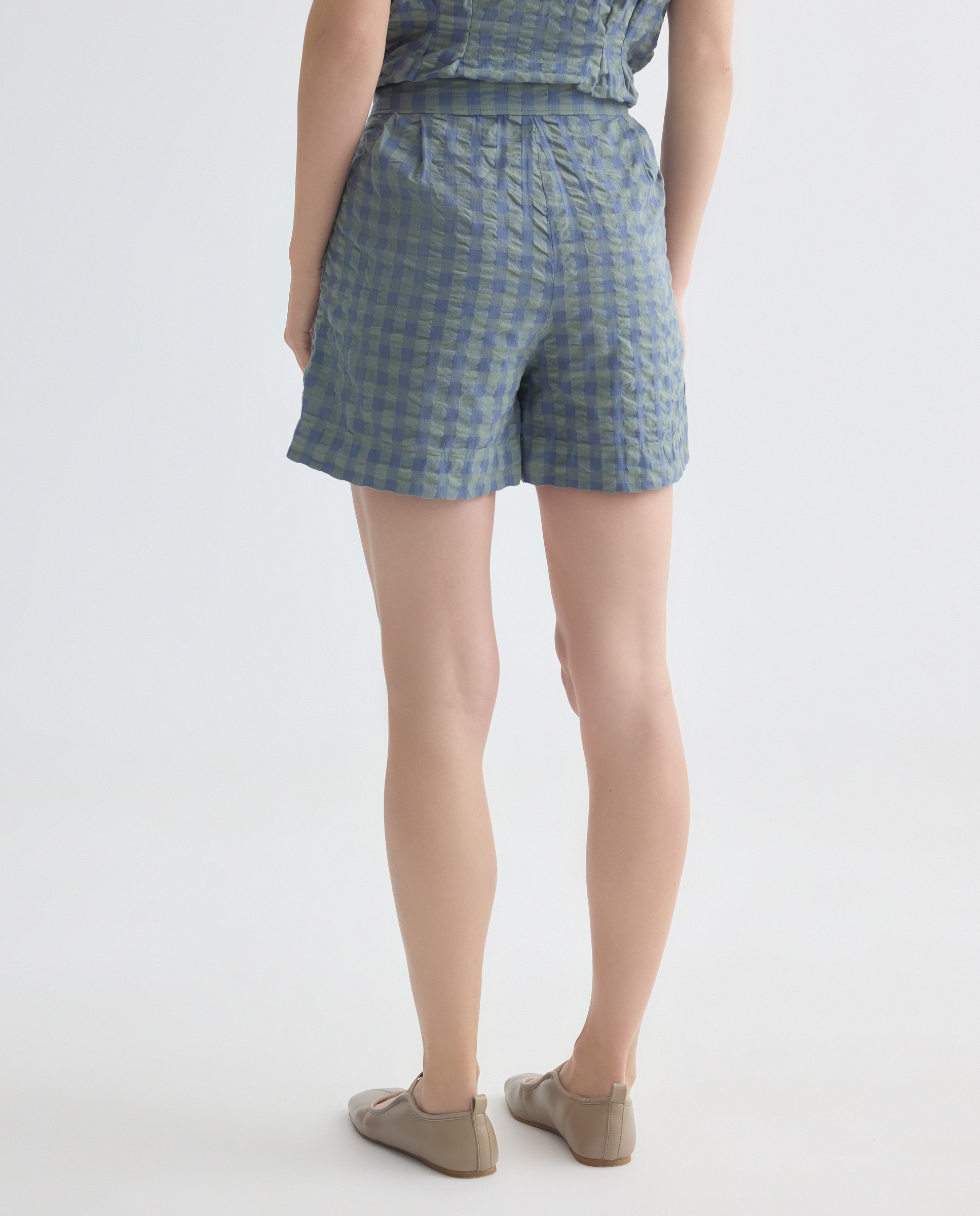 Short de mujer balloon de cuadros total look Azul-3