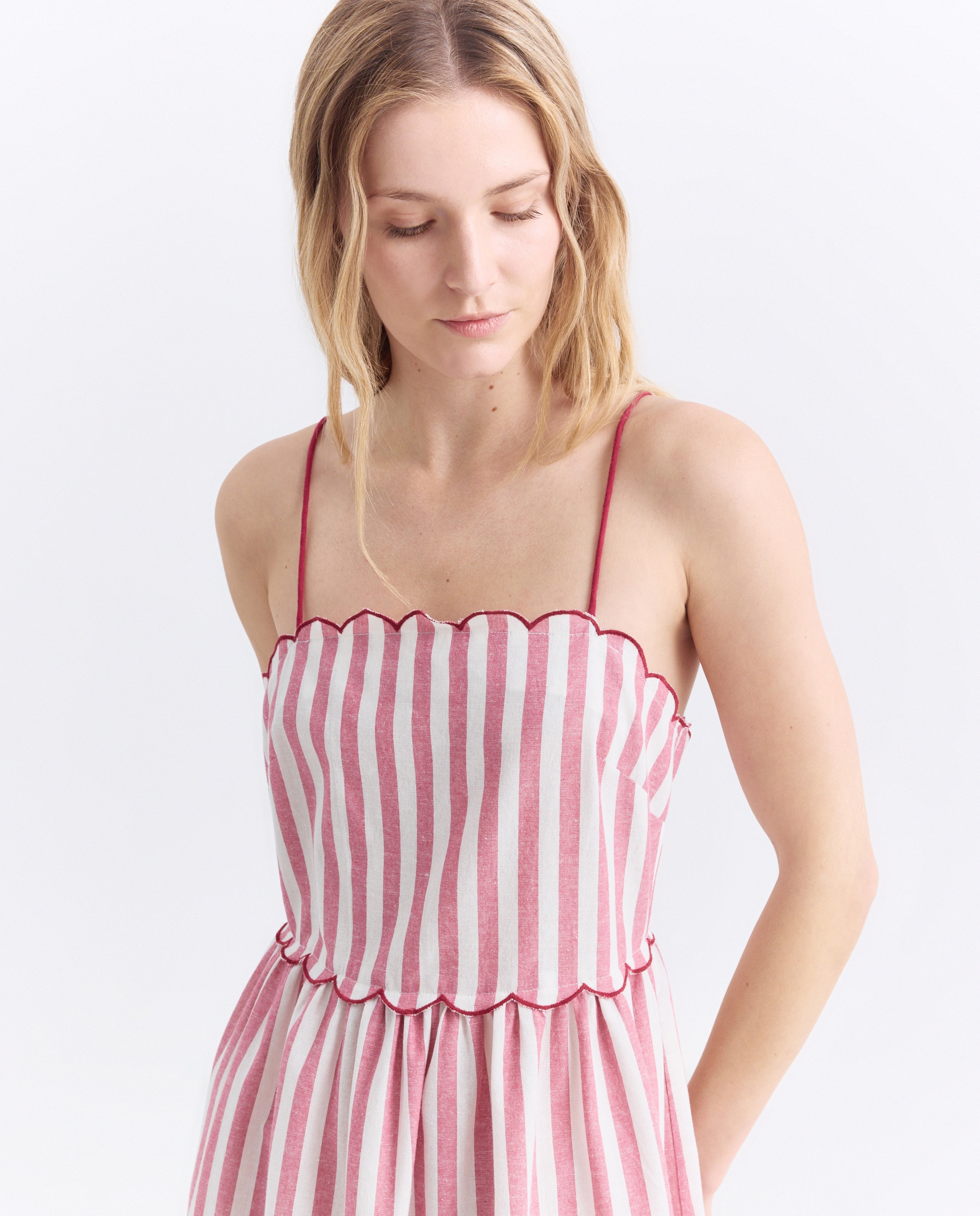 Vestido de mujer de rayas con contrastes Rosa-2