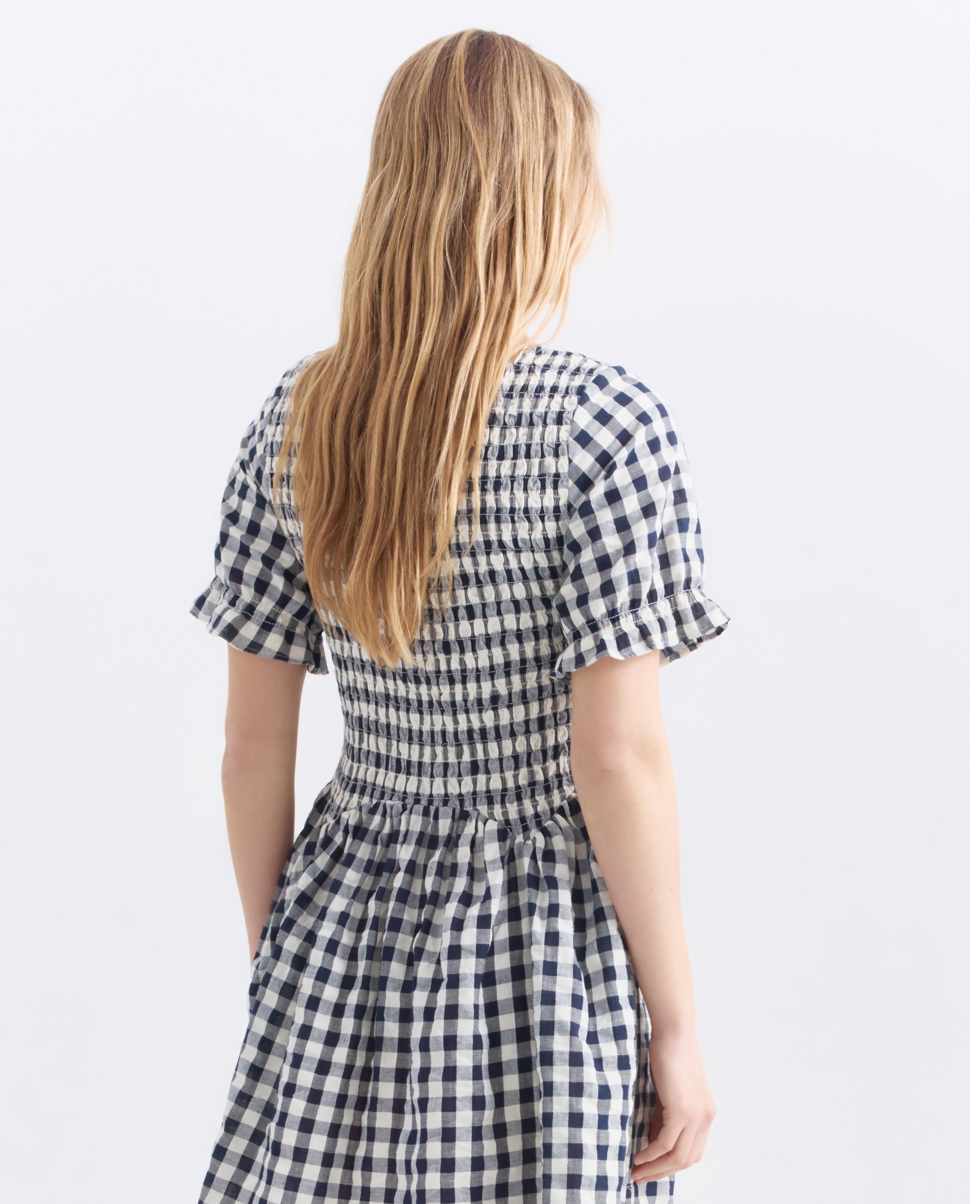 Vestido de mujer corto de cuadros vichy Negro-4