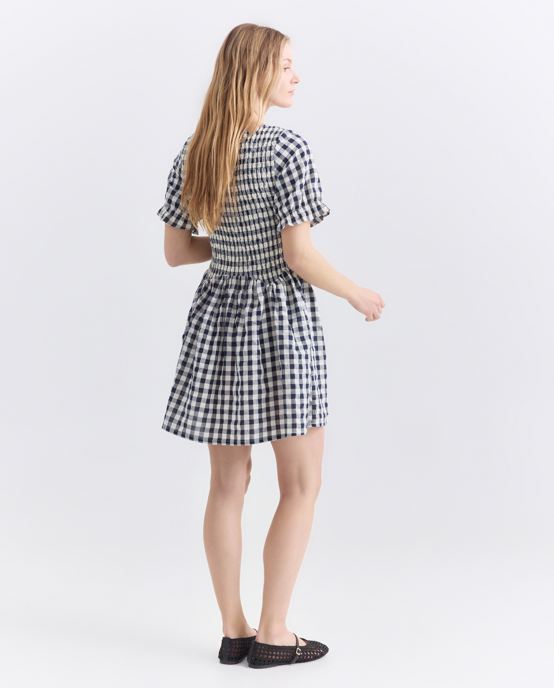 Vestido de mujer corto de cuadros vichy Negro-2