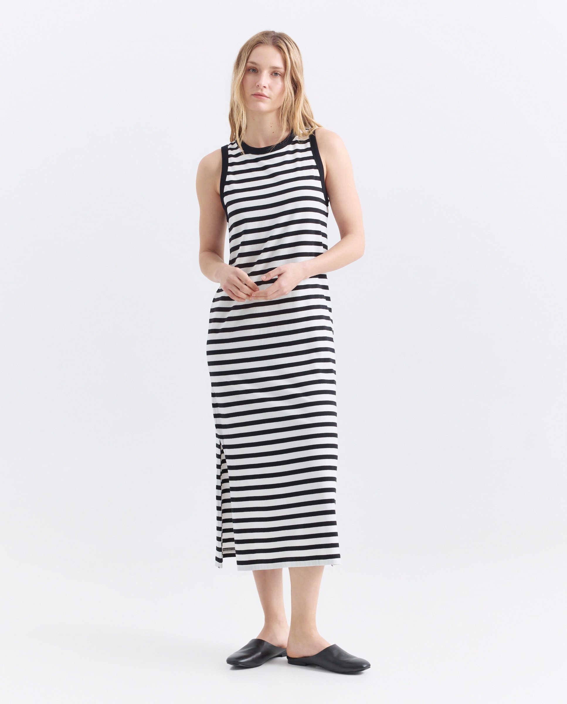 Vestido básico de mujer cuello caja sin mangas Blanco-2