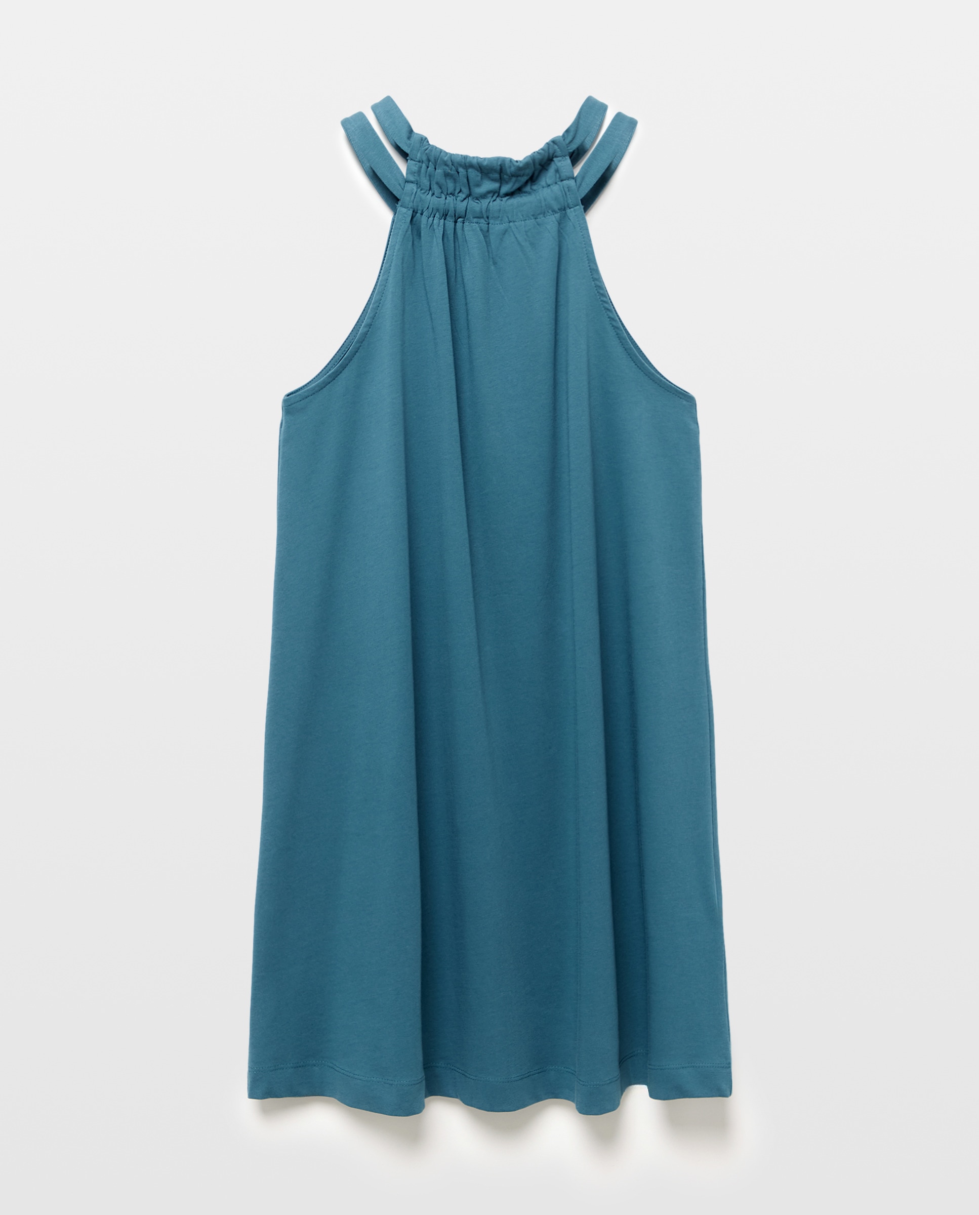 Vestido básico de mujer cuello halter liso Verde Pato-3