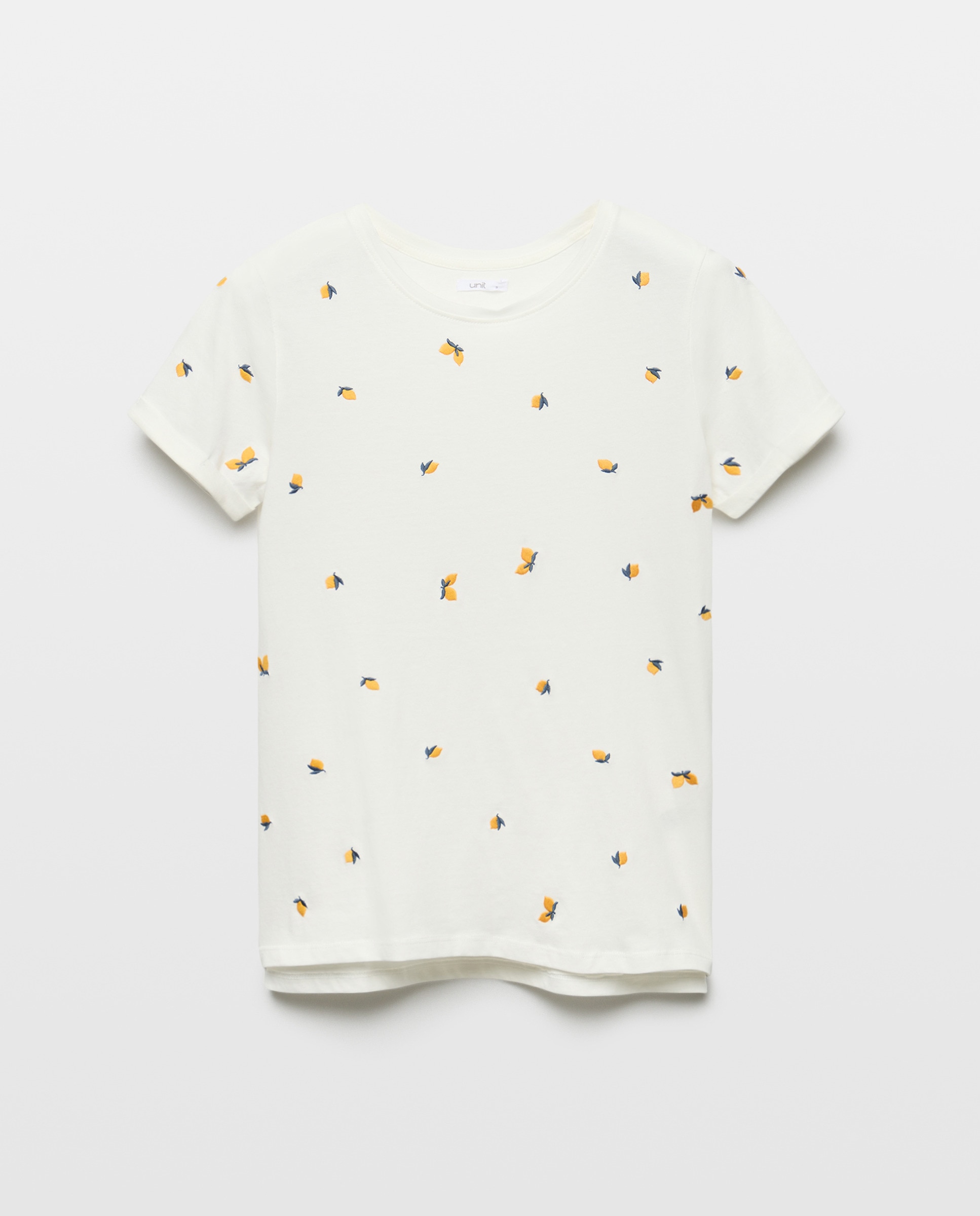Camiseta de mujer cuello caja estampada bordados Blanco-4