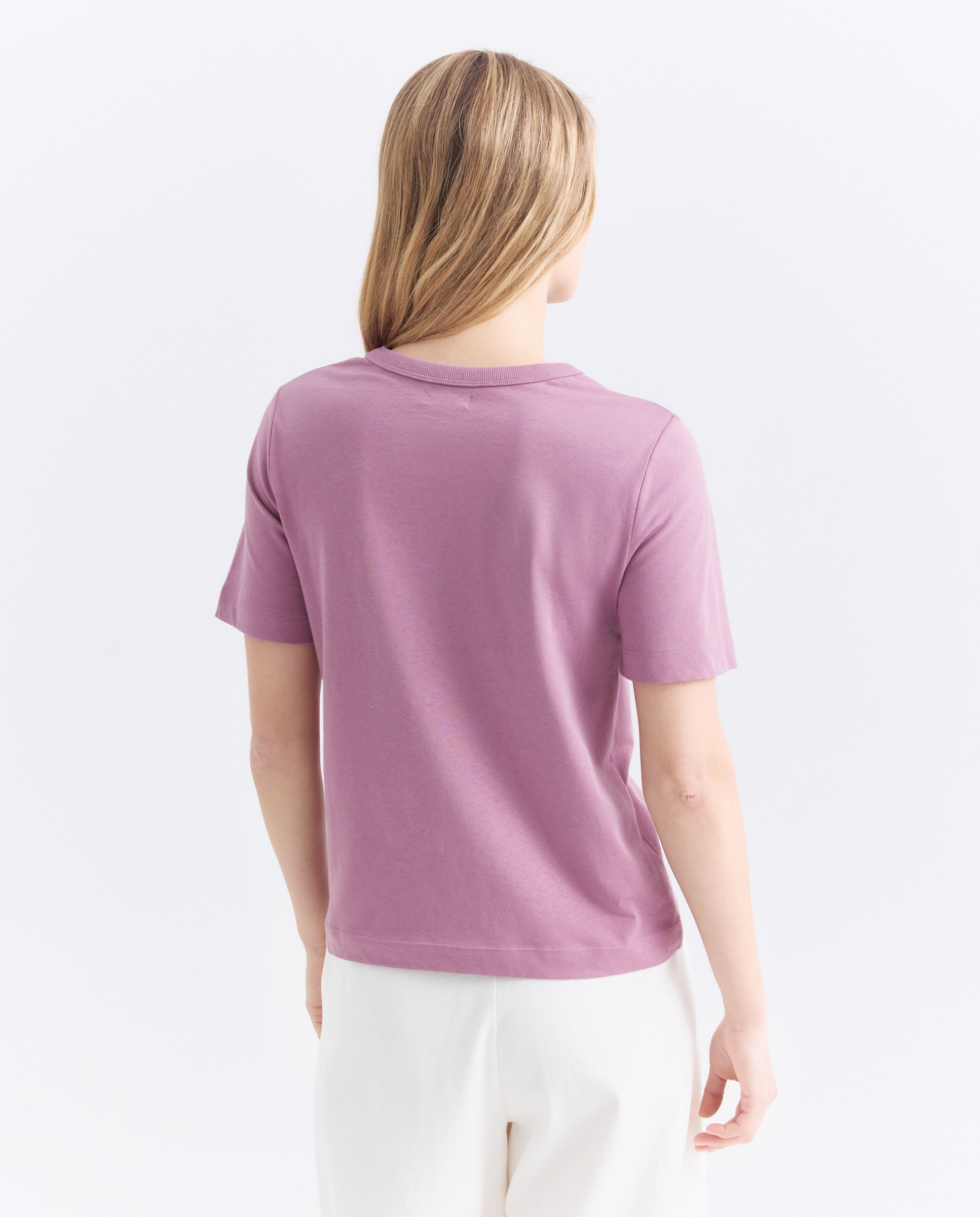 Camiseta básica de mujer cuello caja Morado-3
