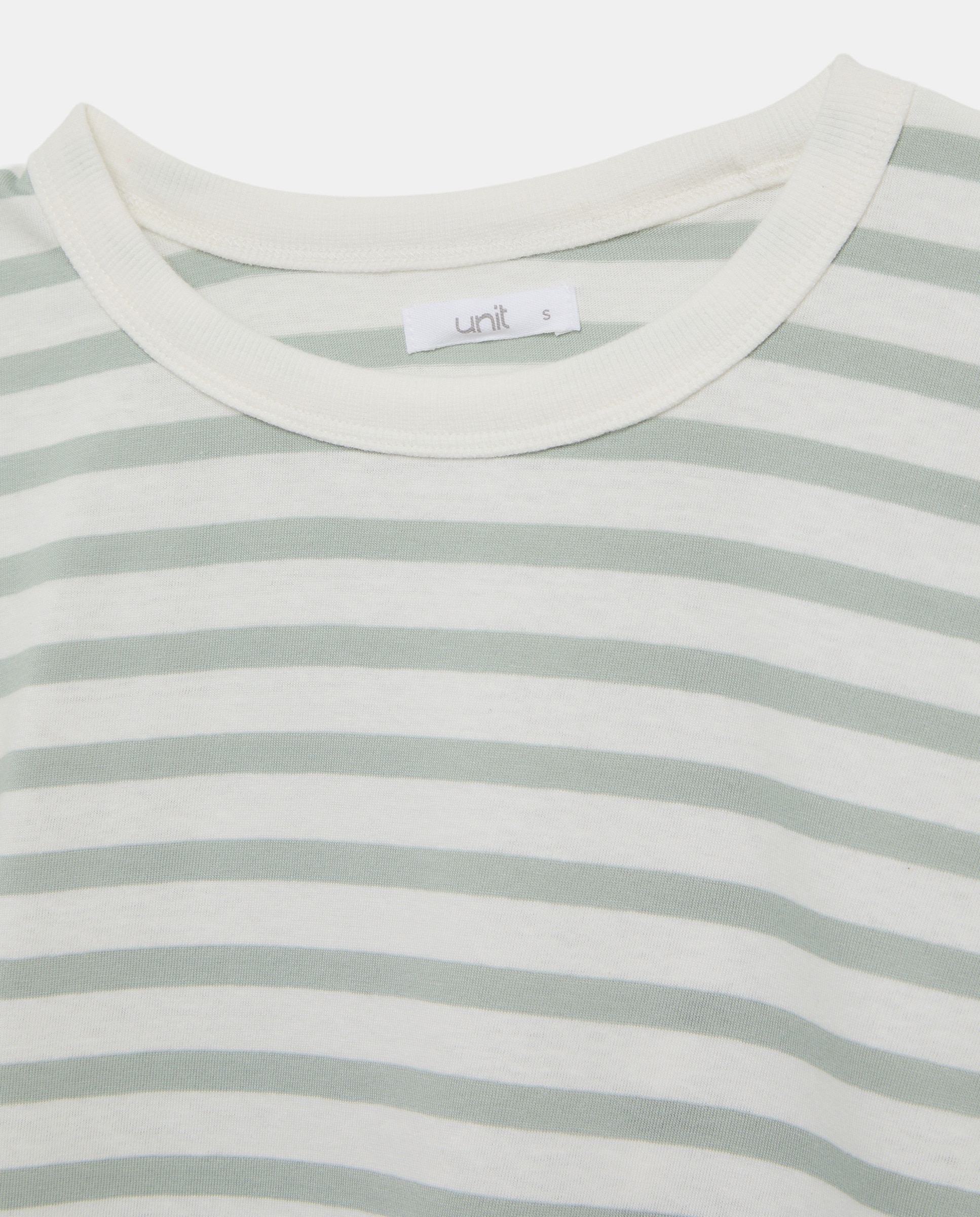 Camiseta básica de mujer cuello caja rayas Verde-5