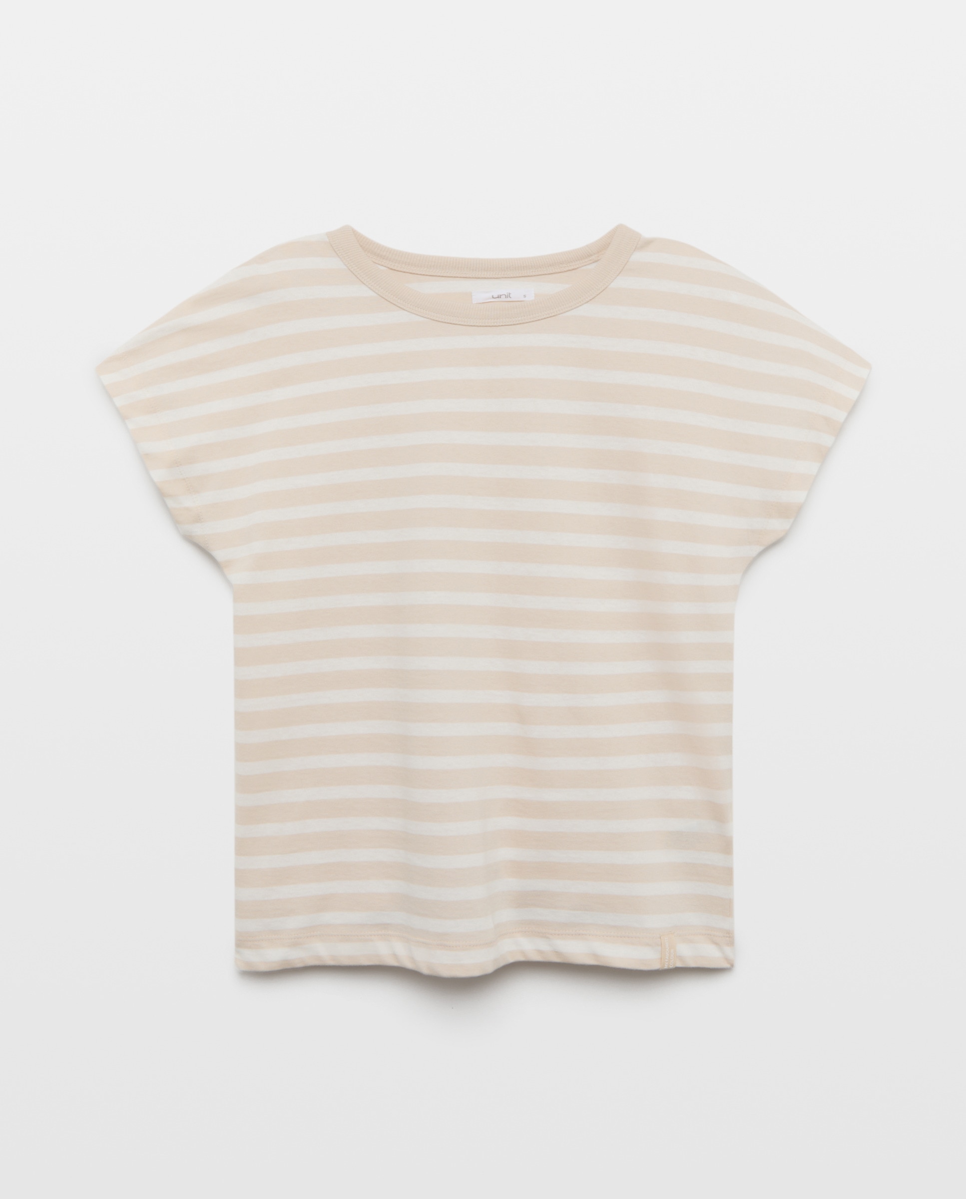 Camiseta básica de mujer cuello caja rayas Blanco-4