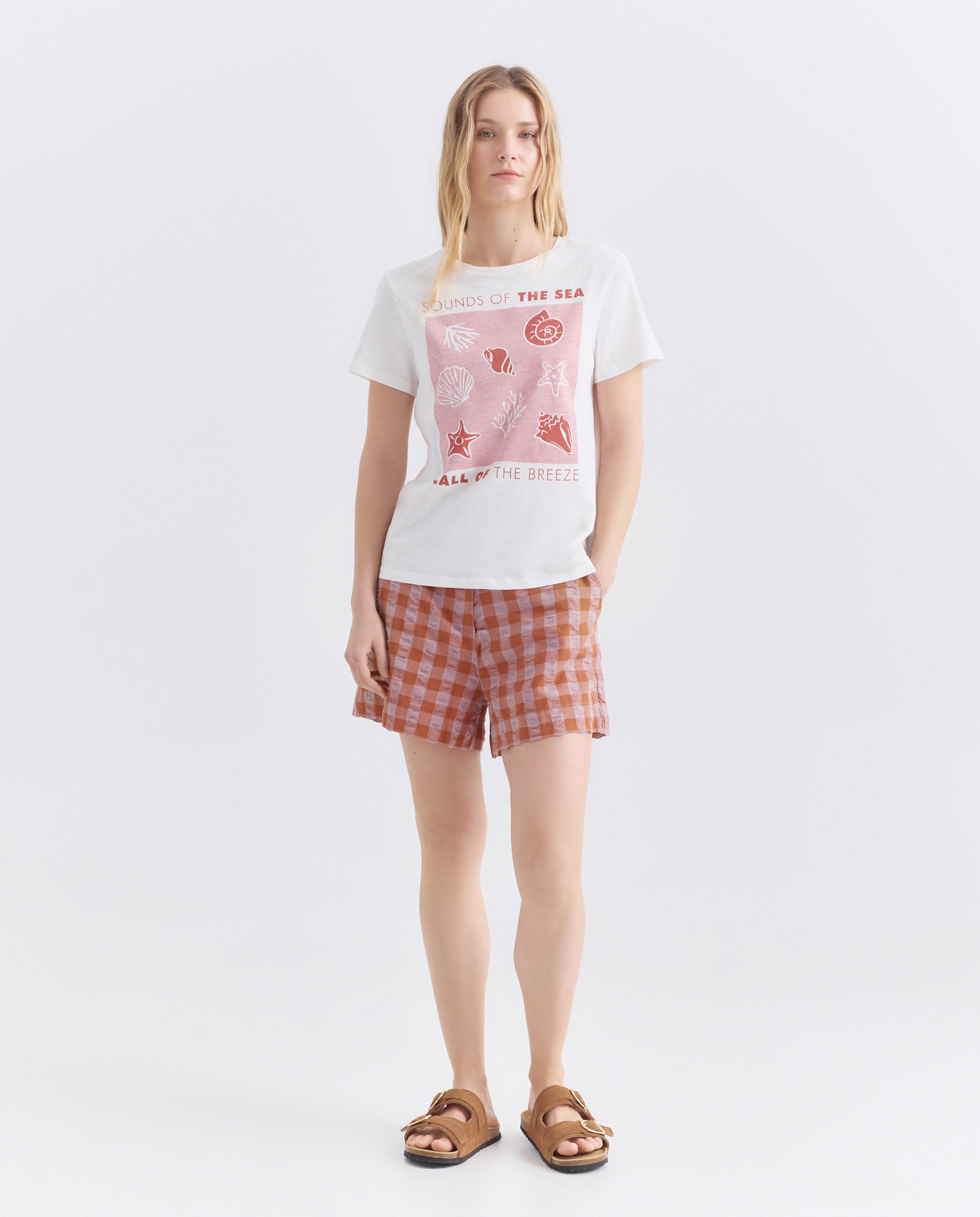 Camiseta estampada de mujer cuello caja Rosa-4
