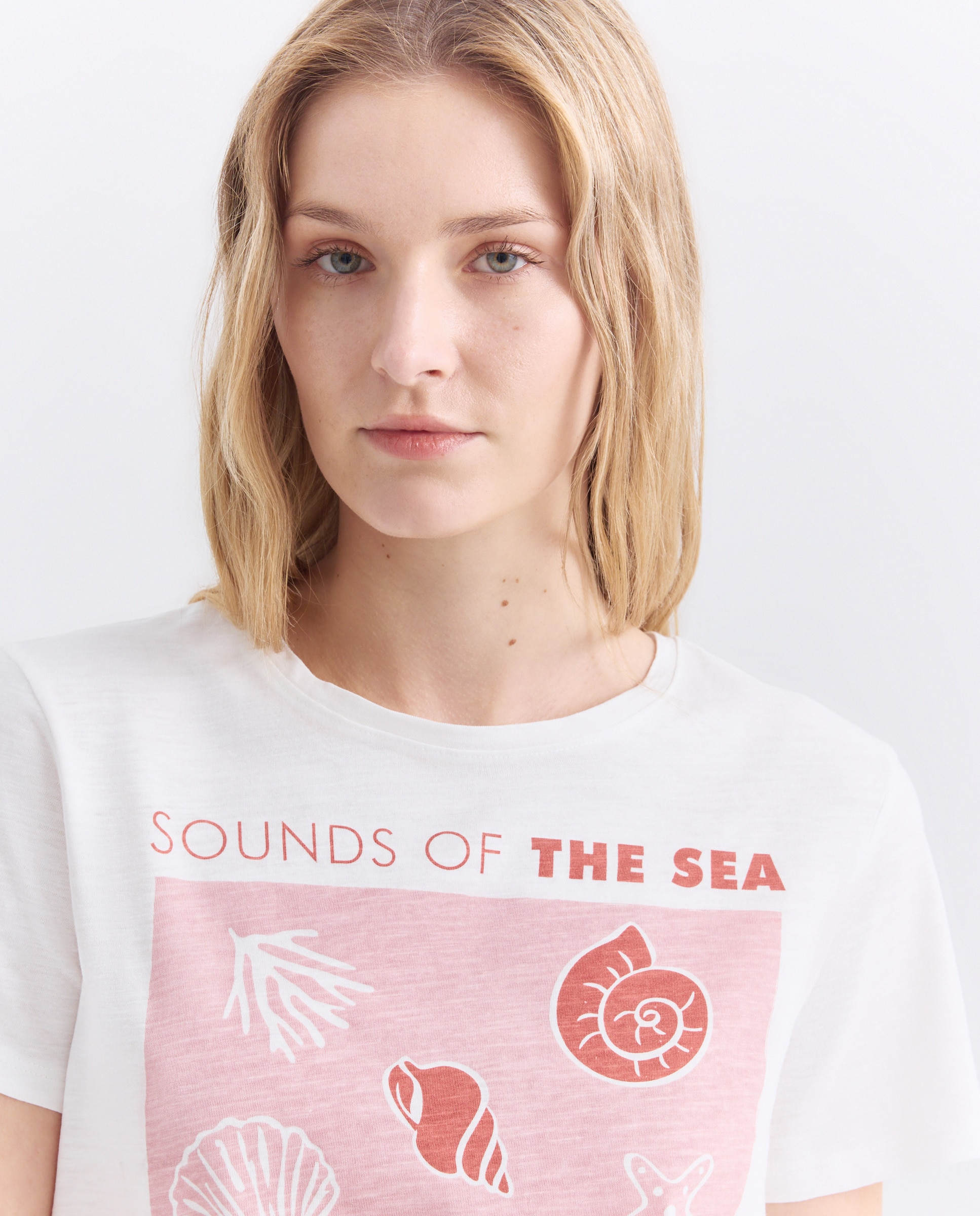 Camiseta estampada de mujer cuello caja Rosa-2