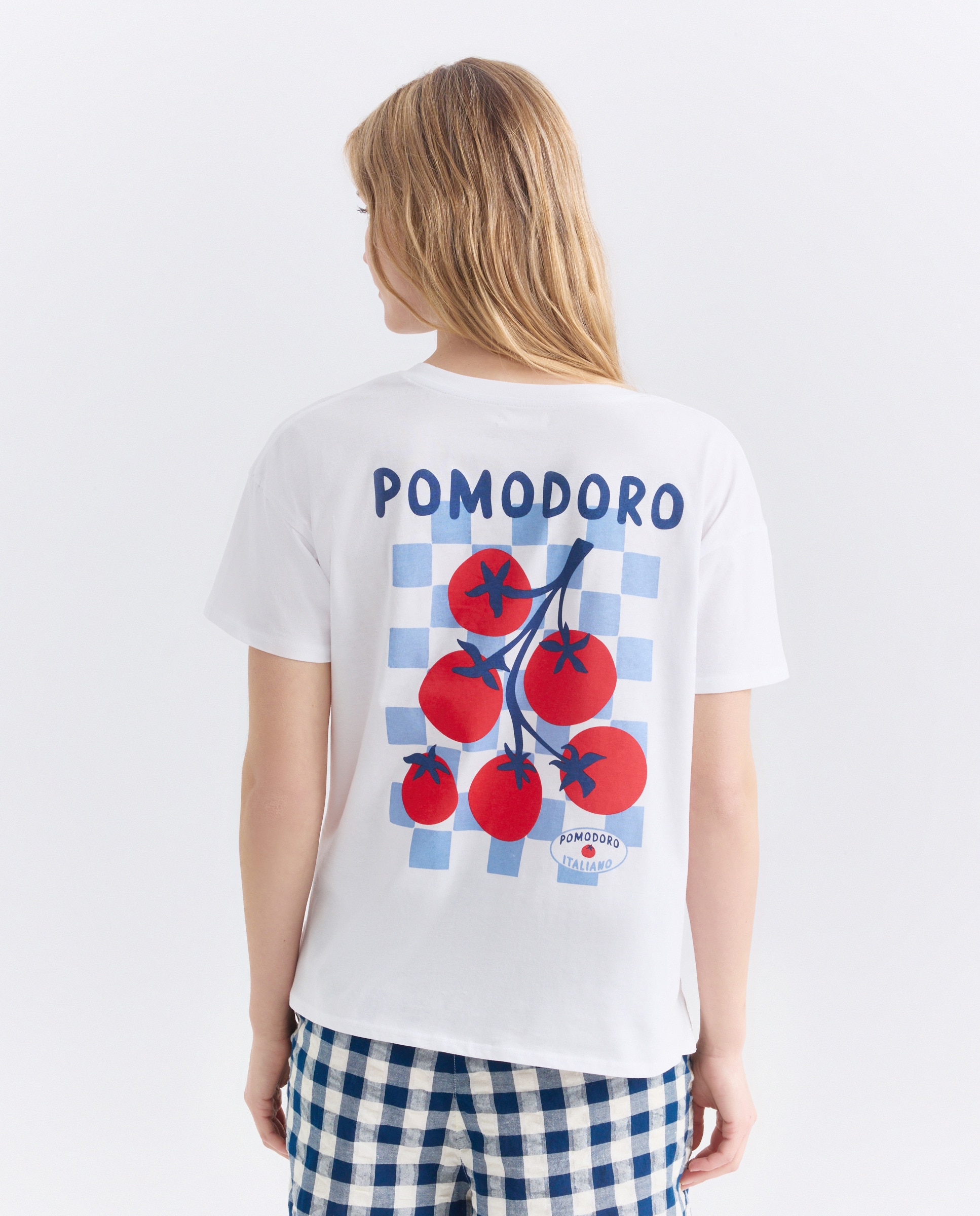 Camiseta de mujer cuello caja oversize print espalda Blanco-3