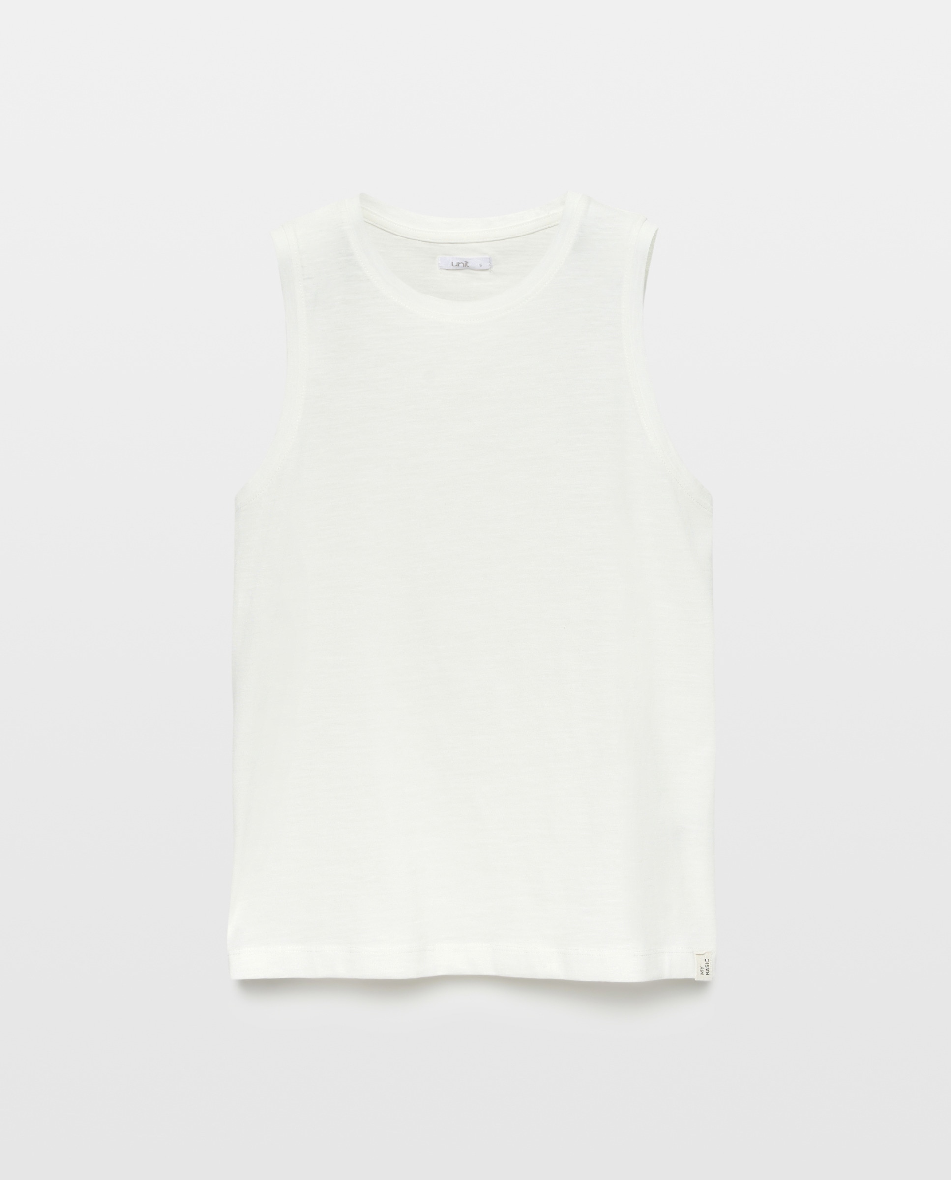 Camiseta básica sin mangas de mujer cuello caja Blanco-4