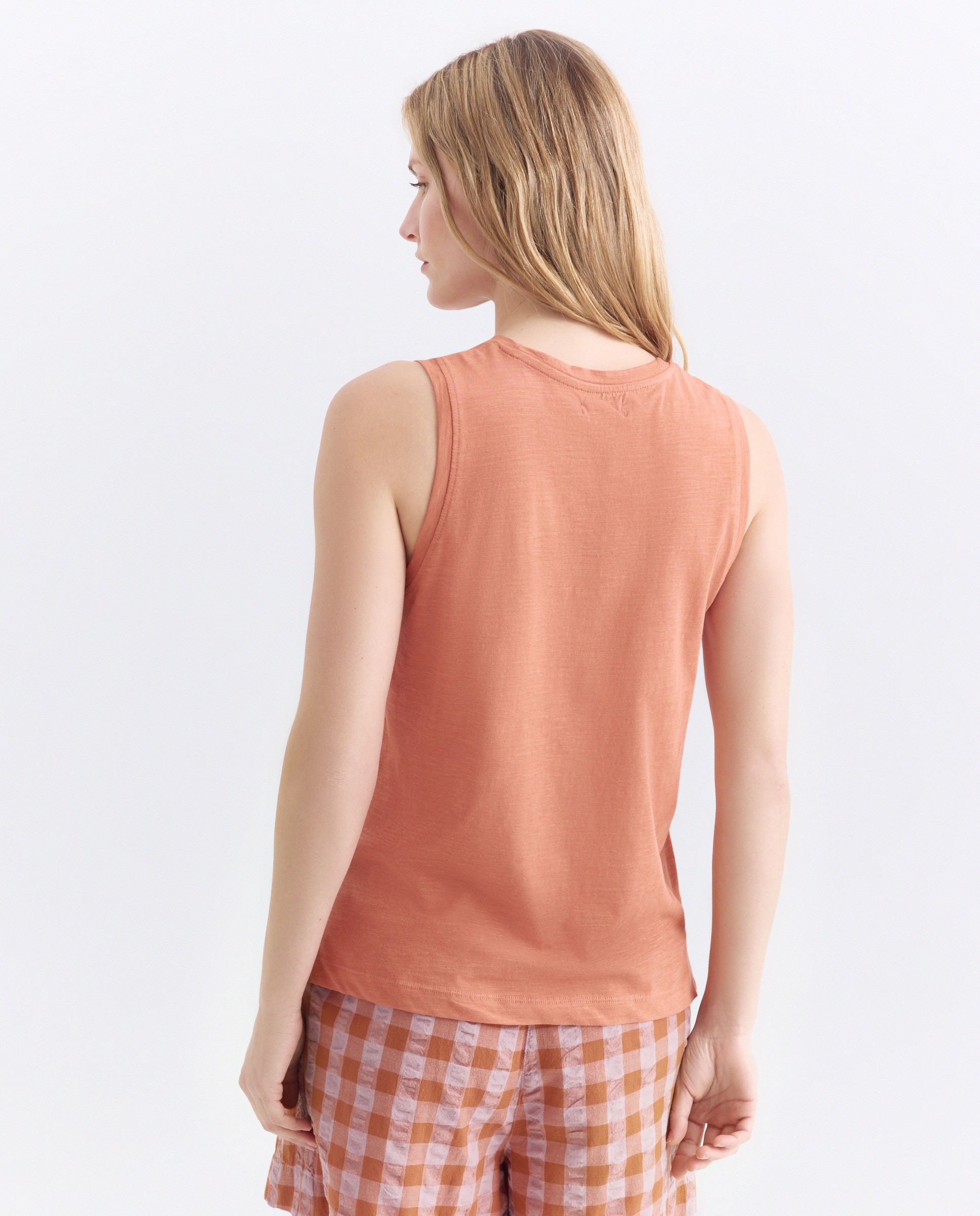 Camiseta básica sin mangas de mujer cuello caja 660 Naranja-4