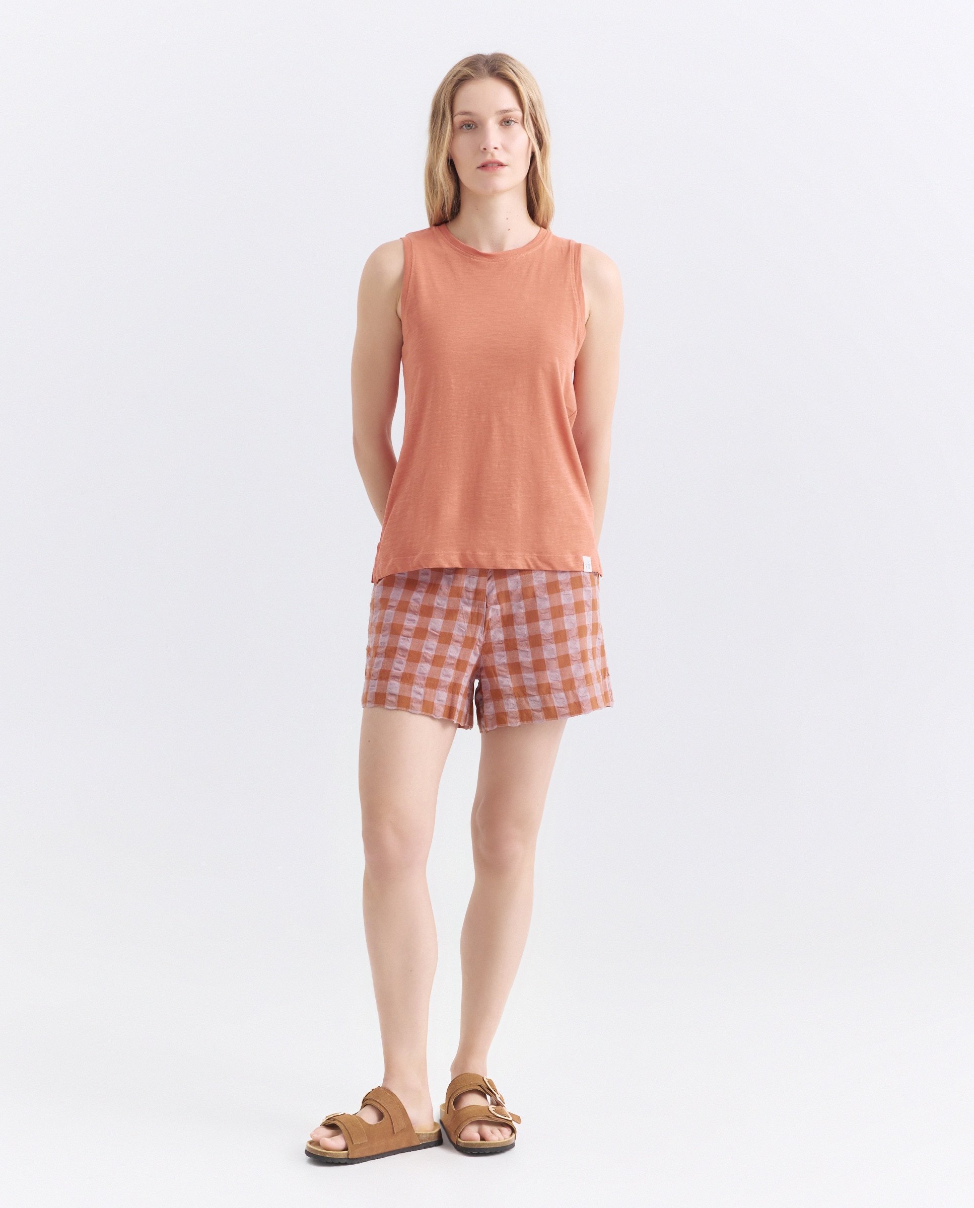 Camiseta básica sin mangas de mujer cuello caja 660 Naranja-2