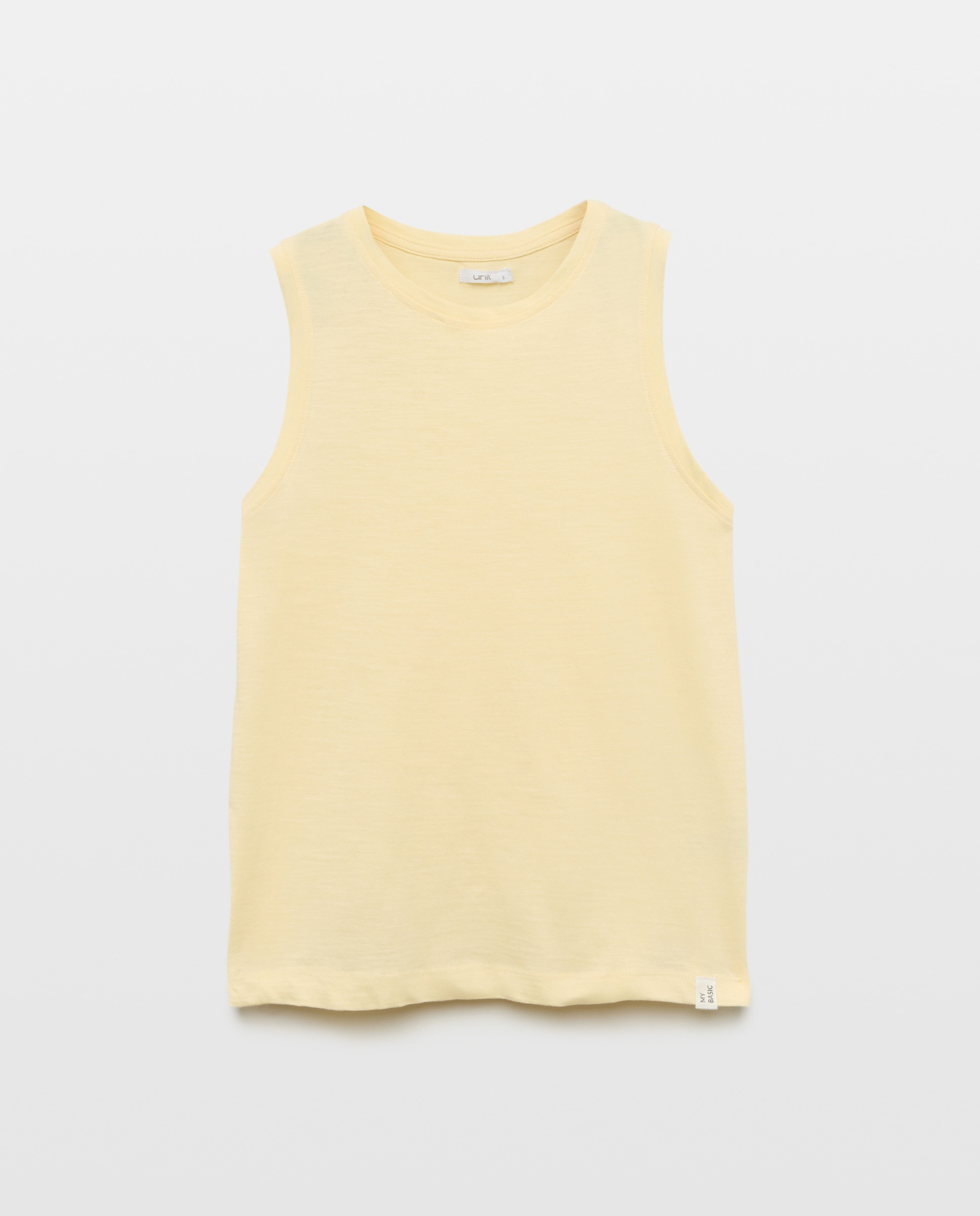Camiseta básica sin mangas de mujer cuello caja 300 Amarillo-4
