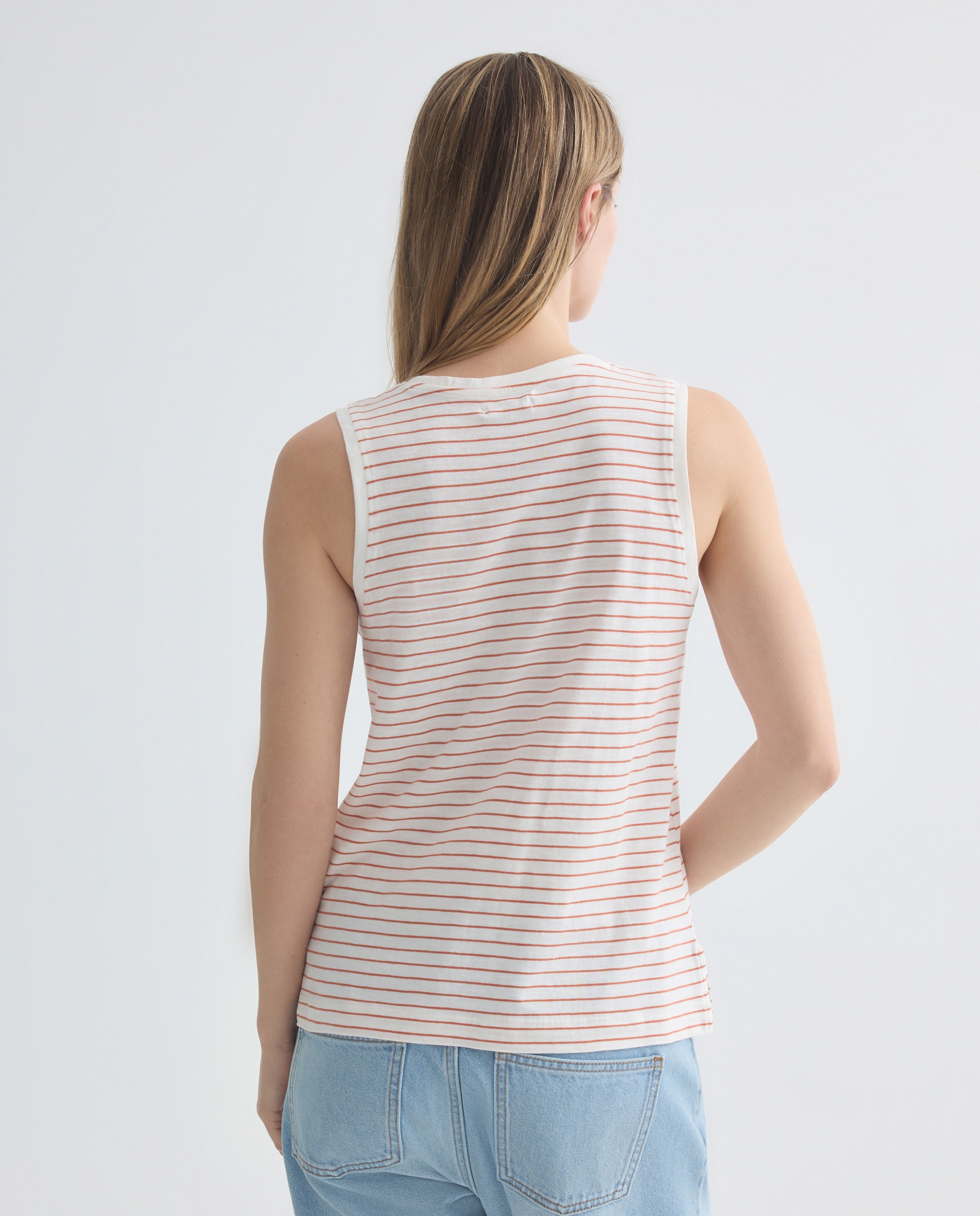Camiseta básica sin mangas de mujer cuello caja Rojo-3