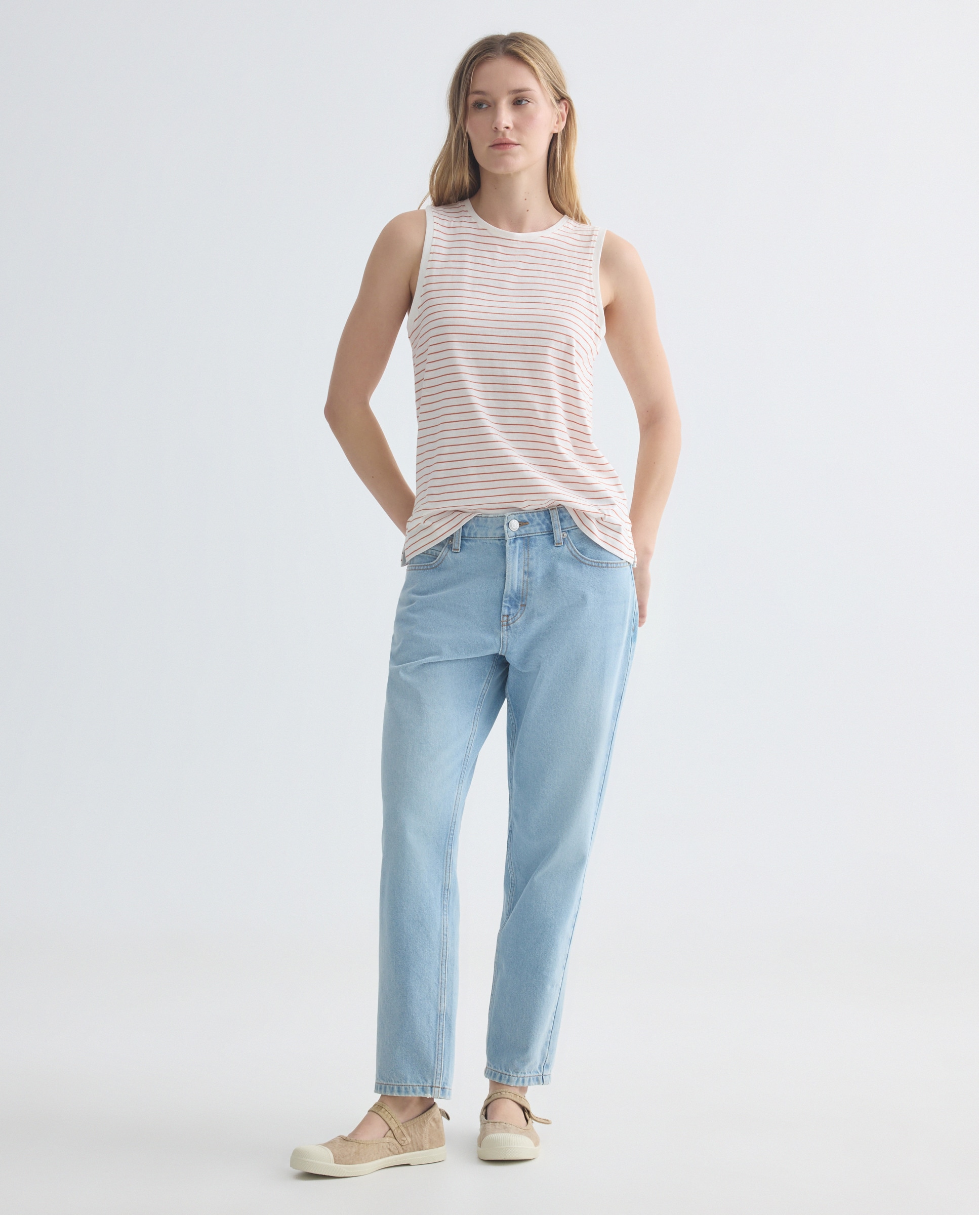 Camiseta básica sin mangas de mujer cuello caja Rojo-2