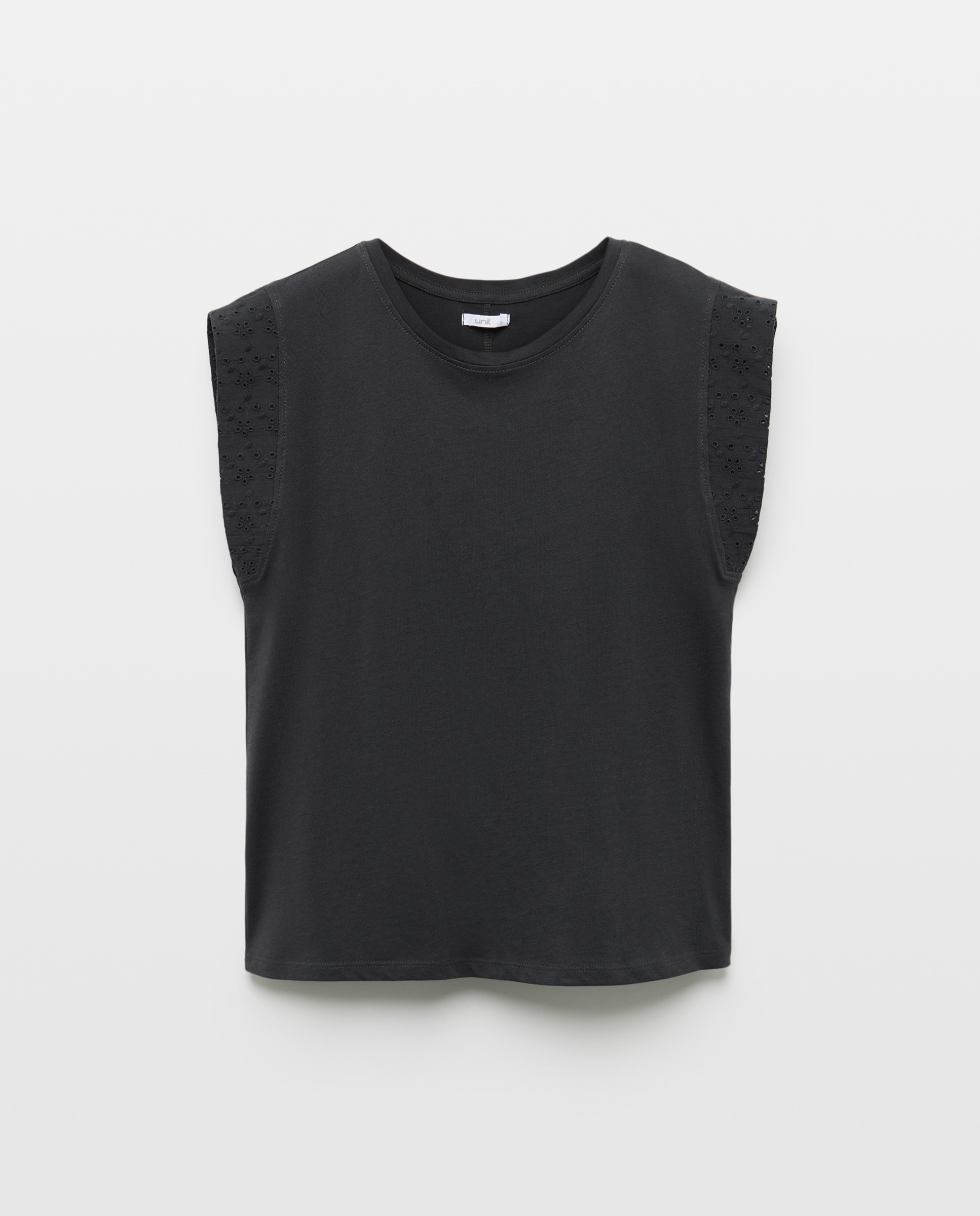 Camiseta sin mangas de mujer con detalle bordado en hombro Plomo-4