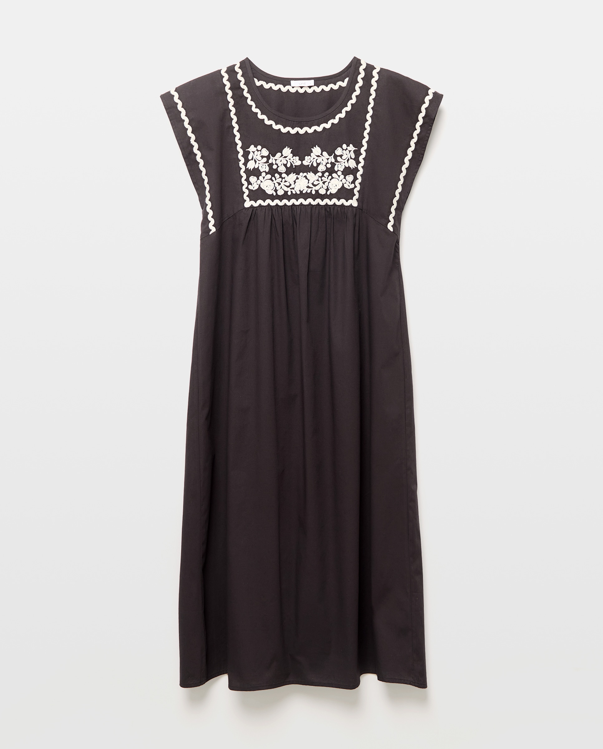 Caftán mujer largo algodón bordado Negro-4