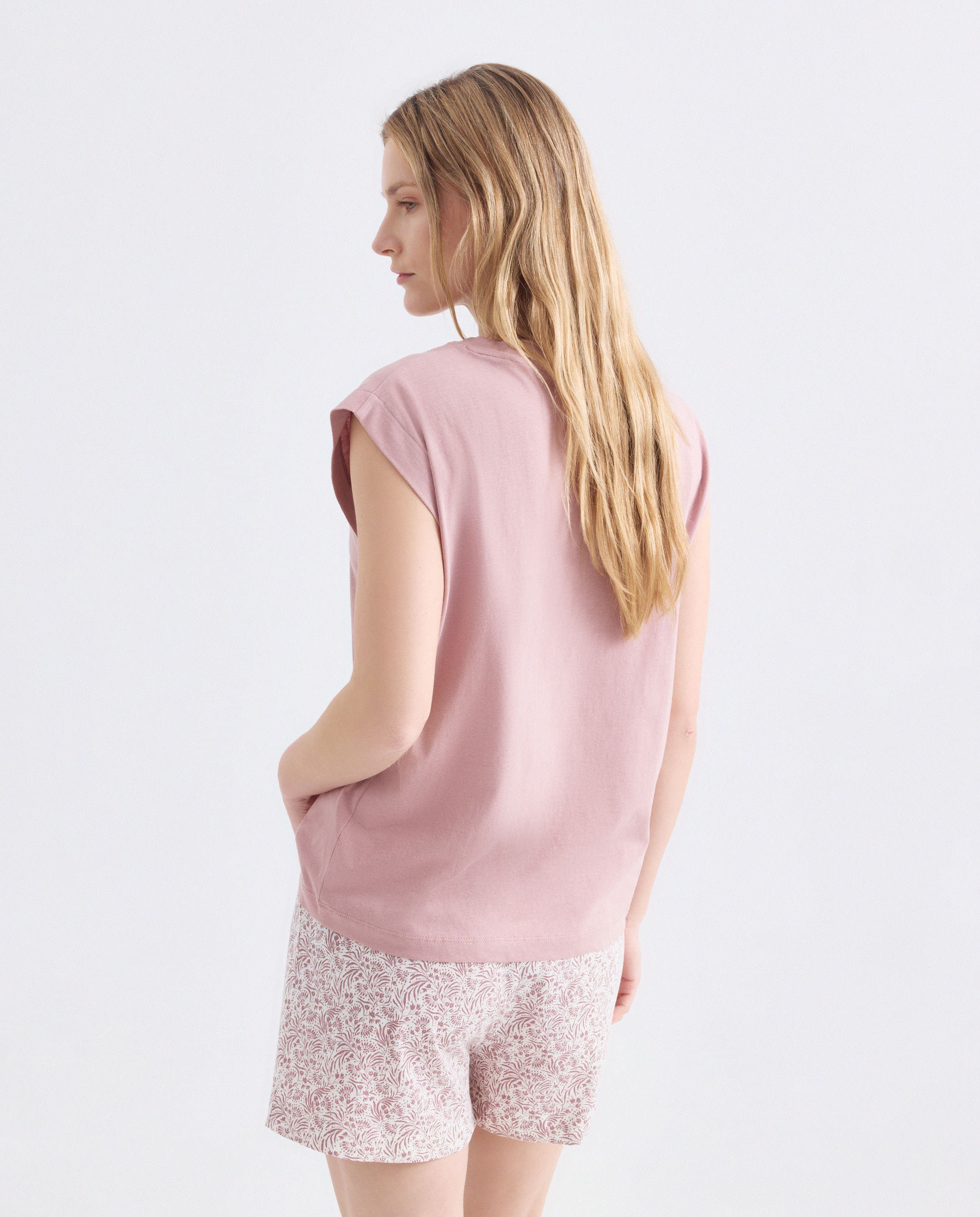 Pijama mujer corto algodón estampado 220 Rosa palo-2